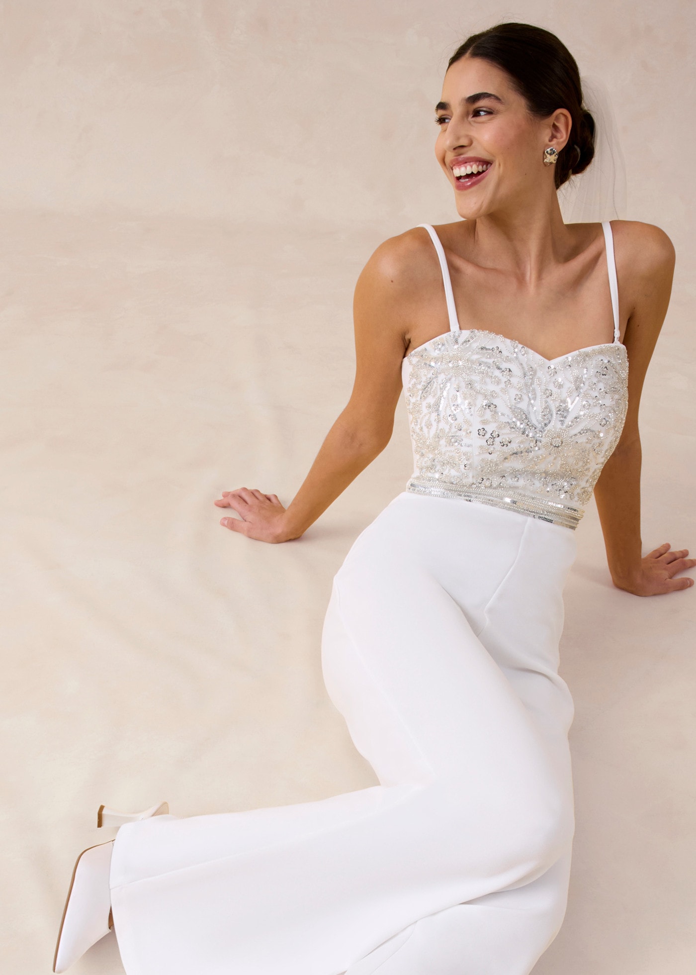 bonprix Overall Slim Fit Passform, mit Bustier-Ausschnitt, aus strukturiertem Crepe