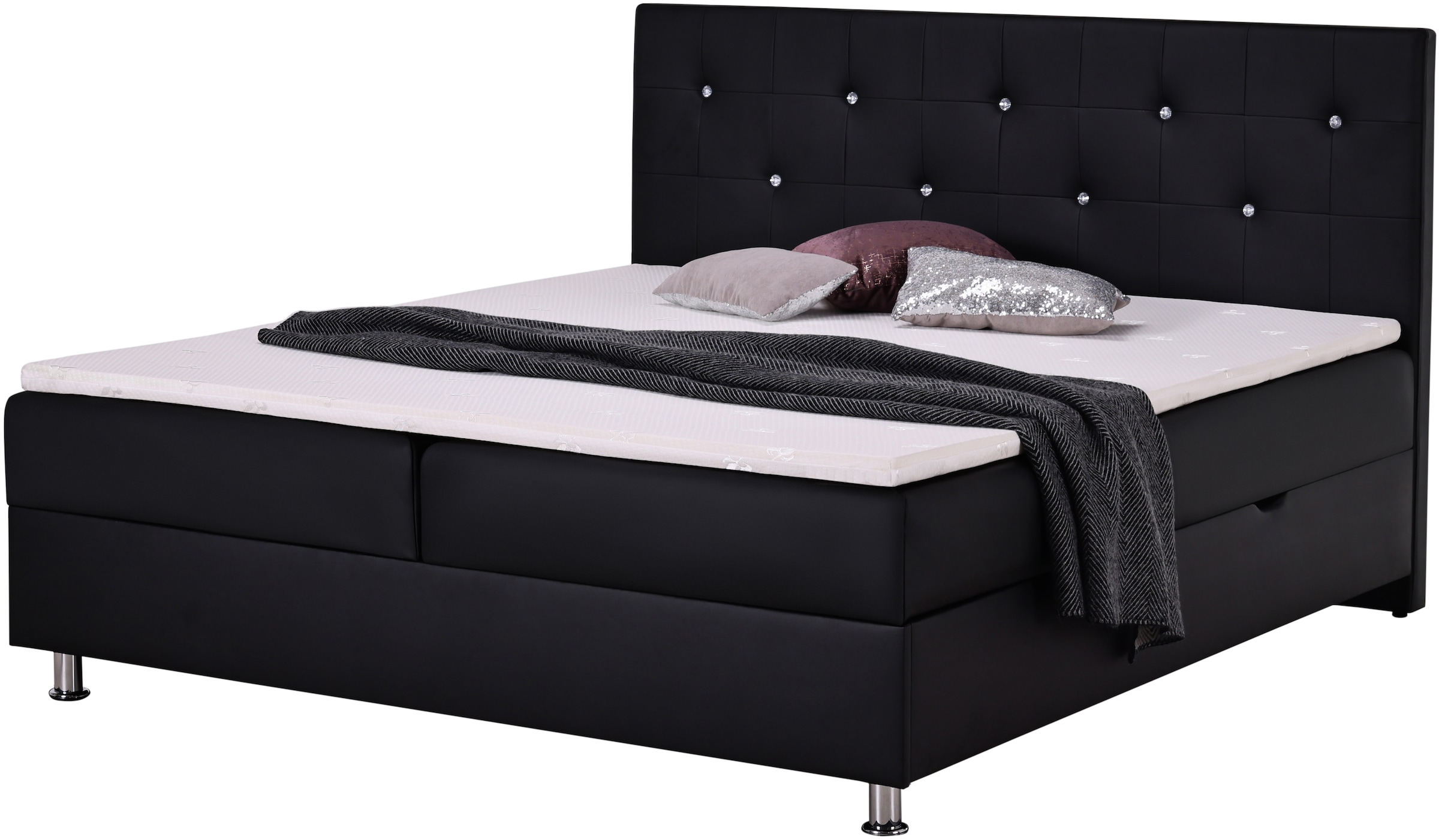 Home affaire Lit de boxe »Big Noux aus schwarzem Kunstleder mit Kristallsteinen im Kopfteil« inkl. Bettkasten, erhältlich in der Grösse 180x200cm