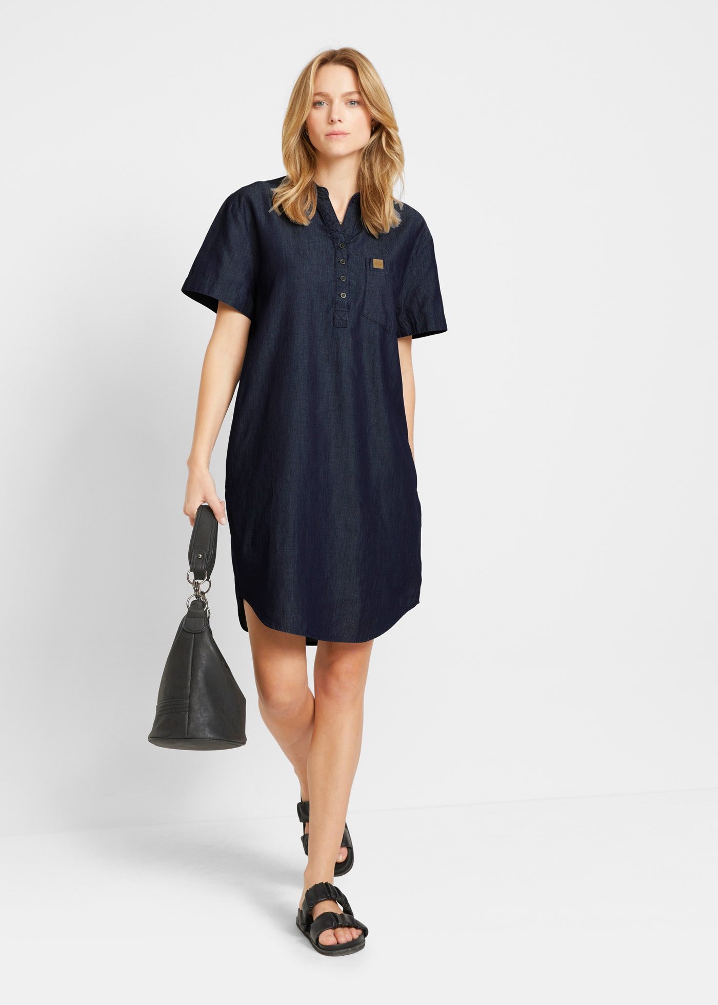 bonprix Jeanskleid Brusttasche Casual, aus Baumwolle, Oversize Passform