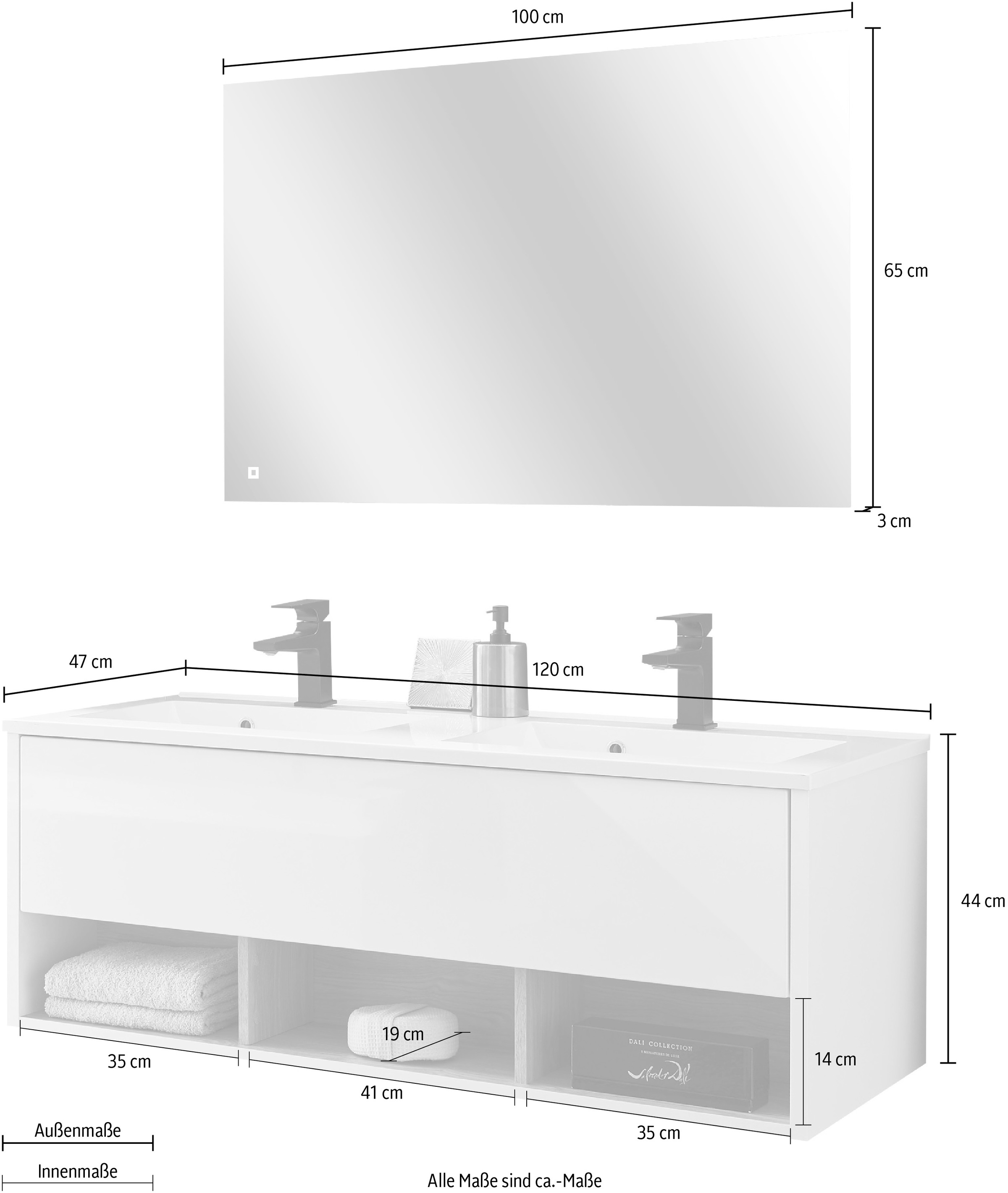 PLACES OF STYLE Badmöbel-Set »Studio Line, Bad im modernen Design, 2-teiliges Badezimmer« 2 Stk. tlg.