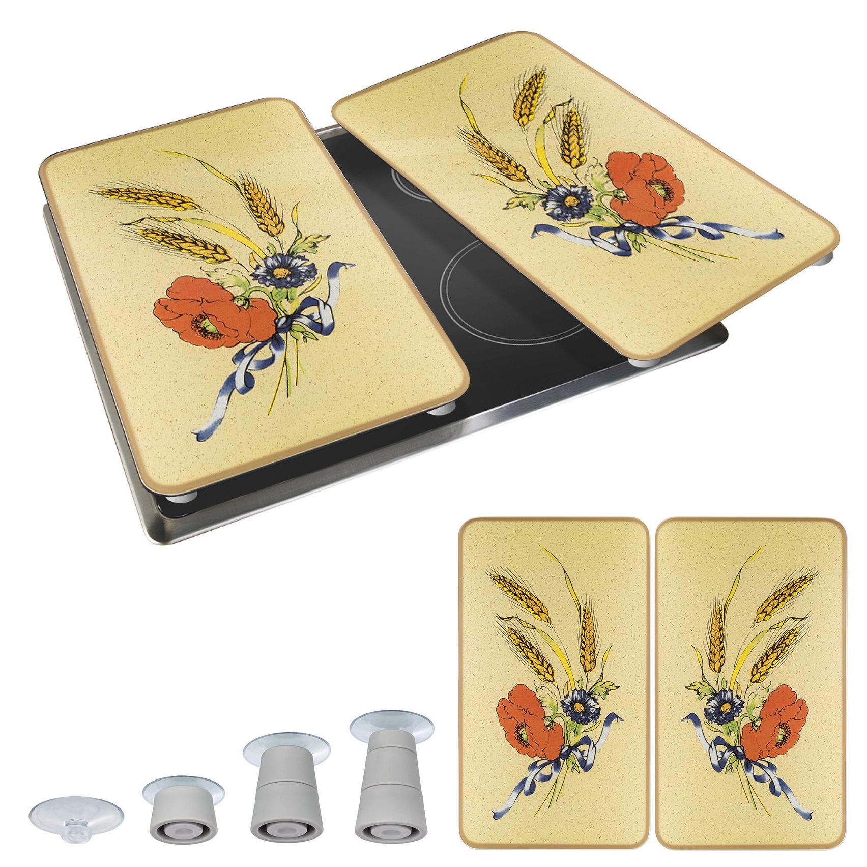 WENKO Herd-Abdeckplatte »Universal Modell Kornblumen« Herdabdeckung für alle Herdarten, kratzfest, mit rutschfesten Füssen