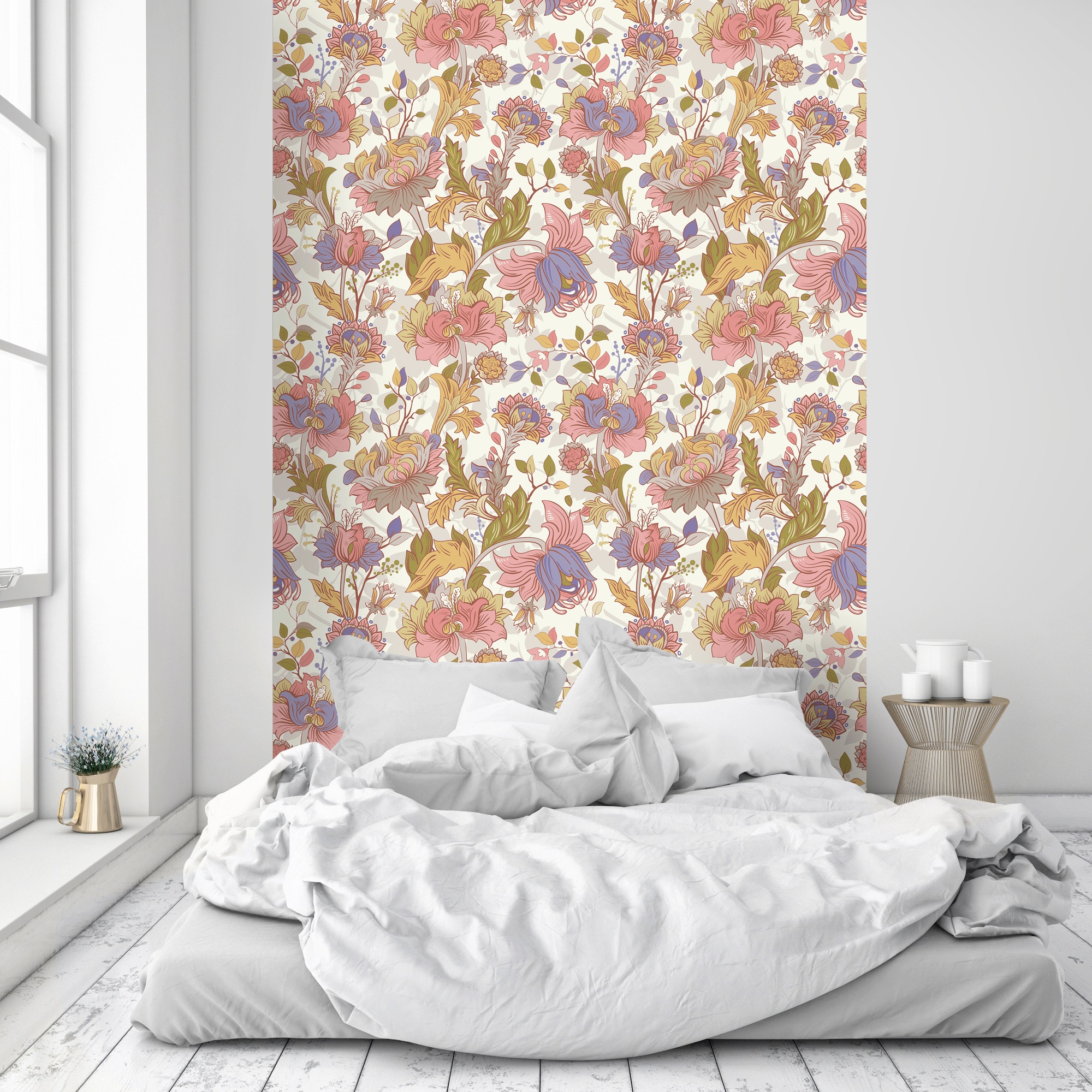 queence Papier peint vinyle »Rene« Motif | botanique | floral | imprimé | naturellement | à motifs lisse 90x250cm, selbstklebend, kinderleichte Anbringung, , Sticker