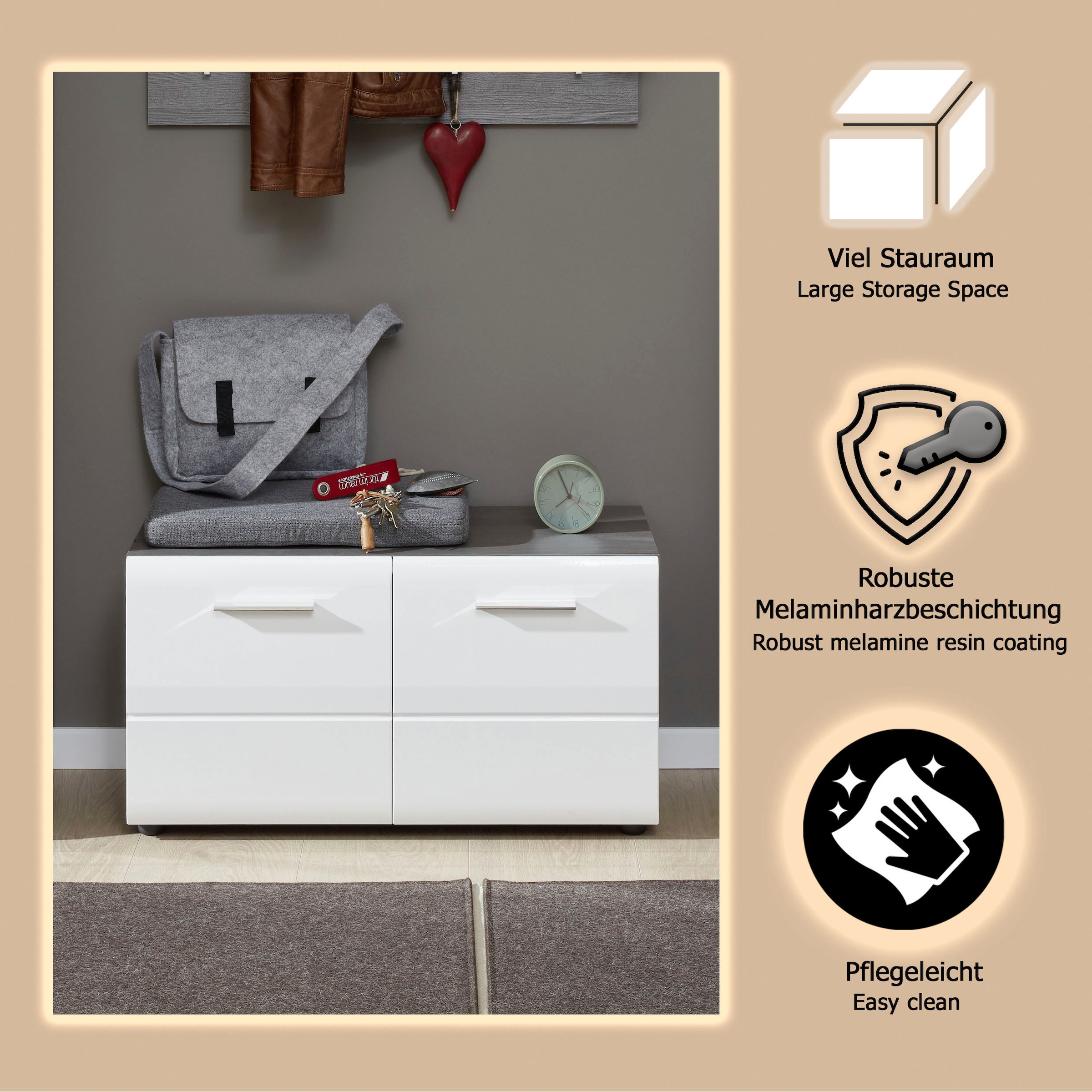 Home affaire Banc »Sovana« Sitzbank mit 2 Türen - (B/T/H) 80/35/41 cm