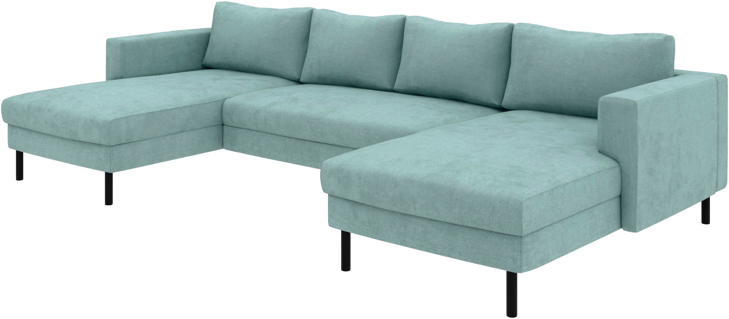 TRENDMANUFAKTUR Wohnlandschaft »Amazing II, wahlw. mit Schlaffunktion & Bettkasten, Fuss schwarz« Sofa in U-Form, in Cord, Struktur LEO o. Struktur LINO, Breite 305 cm