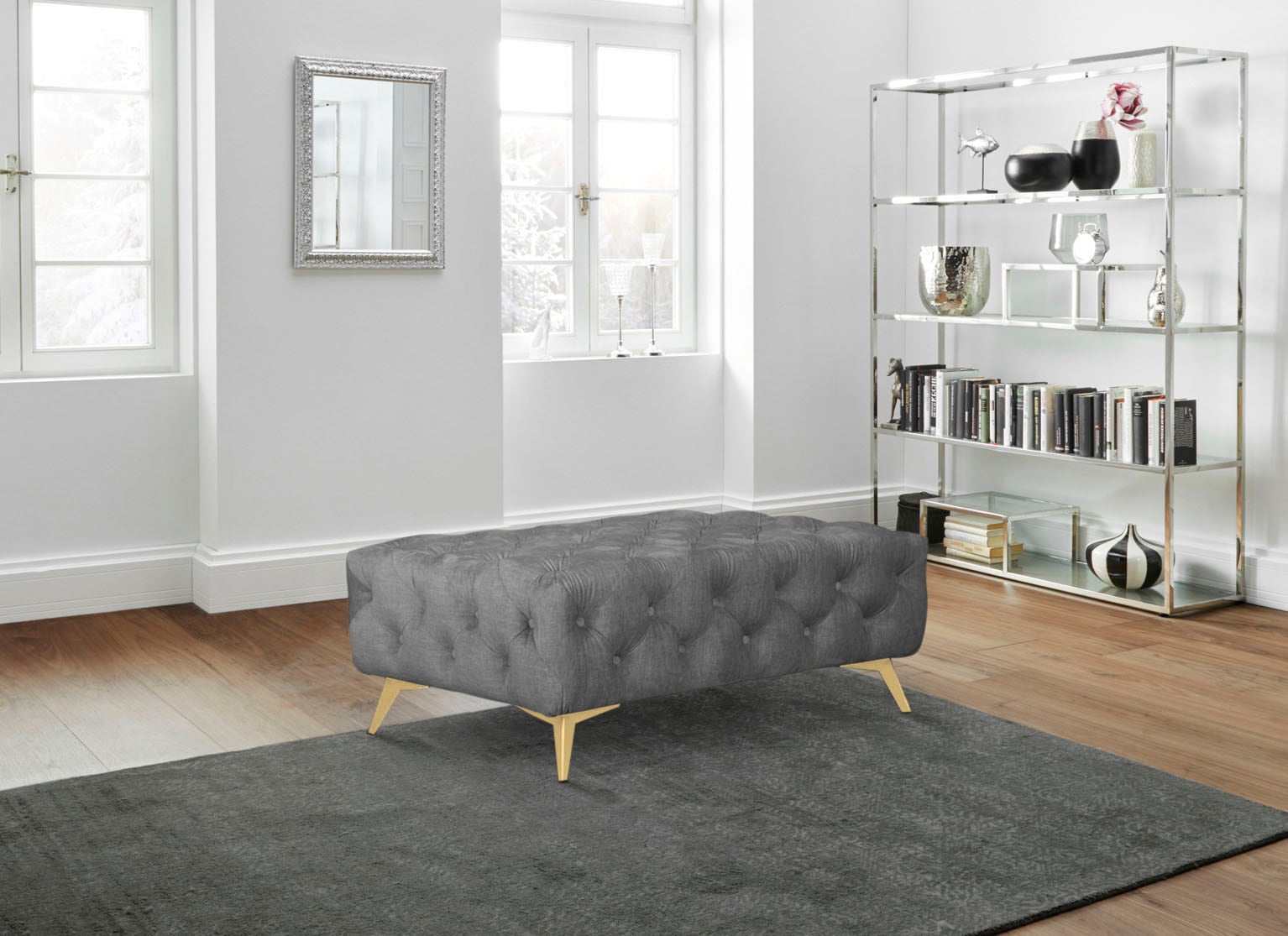 Home affaire Tabouret rembourré »Glynis« aufwändige Knopfheftung, moderne Chesterfield Optik, Fussfarbe wählbar