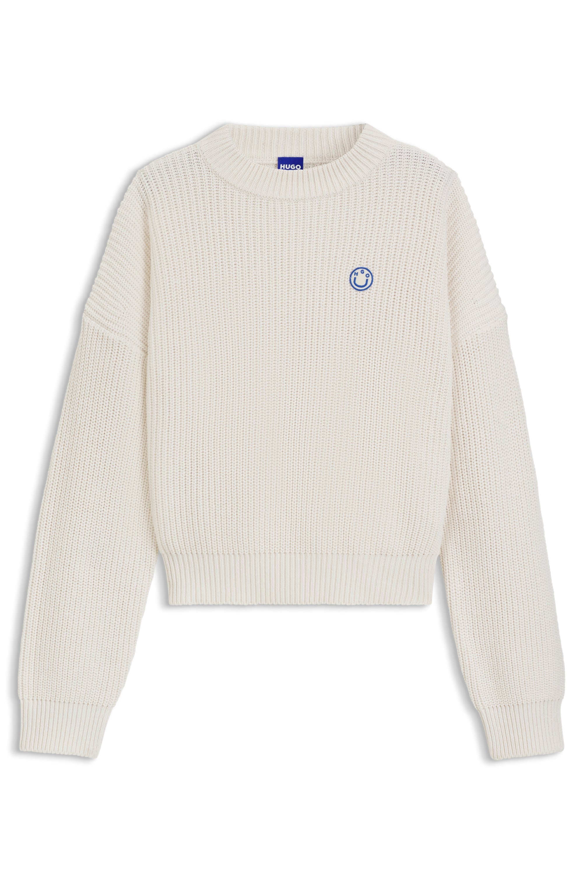 HUGO Blue Pull en tricot »Slogery« mit "Happy Hugo" Badge
