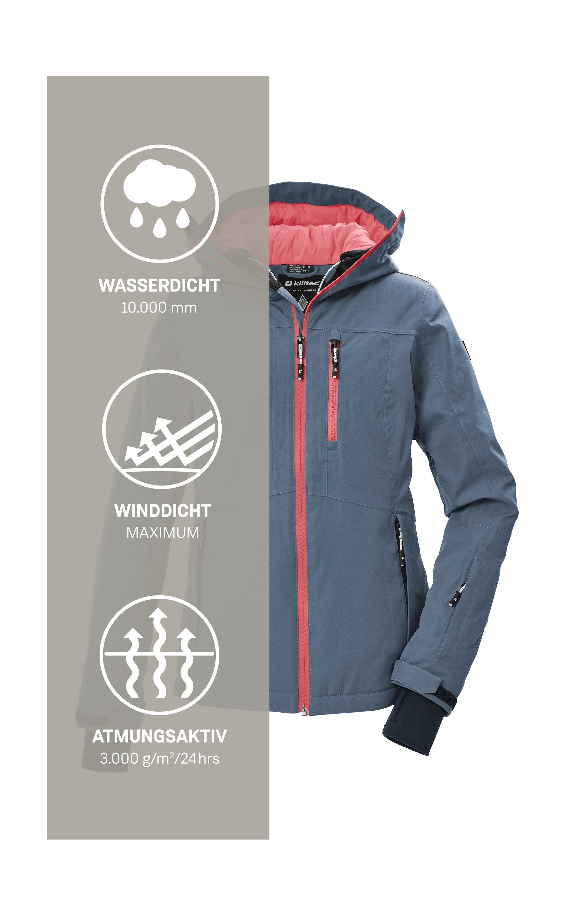 Killtec Skijacke »KSW 276 WMN SKI JCKT« Wasserdichte Damenjacke mit Schneefang, Atmungsaktivität und Taschen