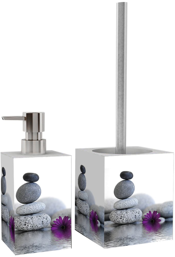 Sanilo Set d'accessoires de salle de bain »Energy Stones« WC-Sitz, Badteppich, Stöpsel, Seifenspender und WC-Bürste