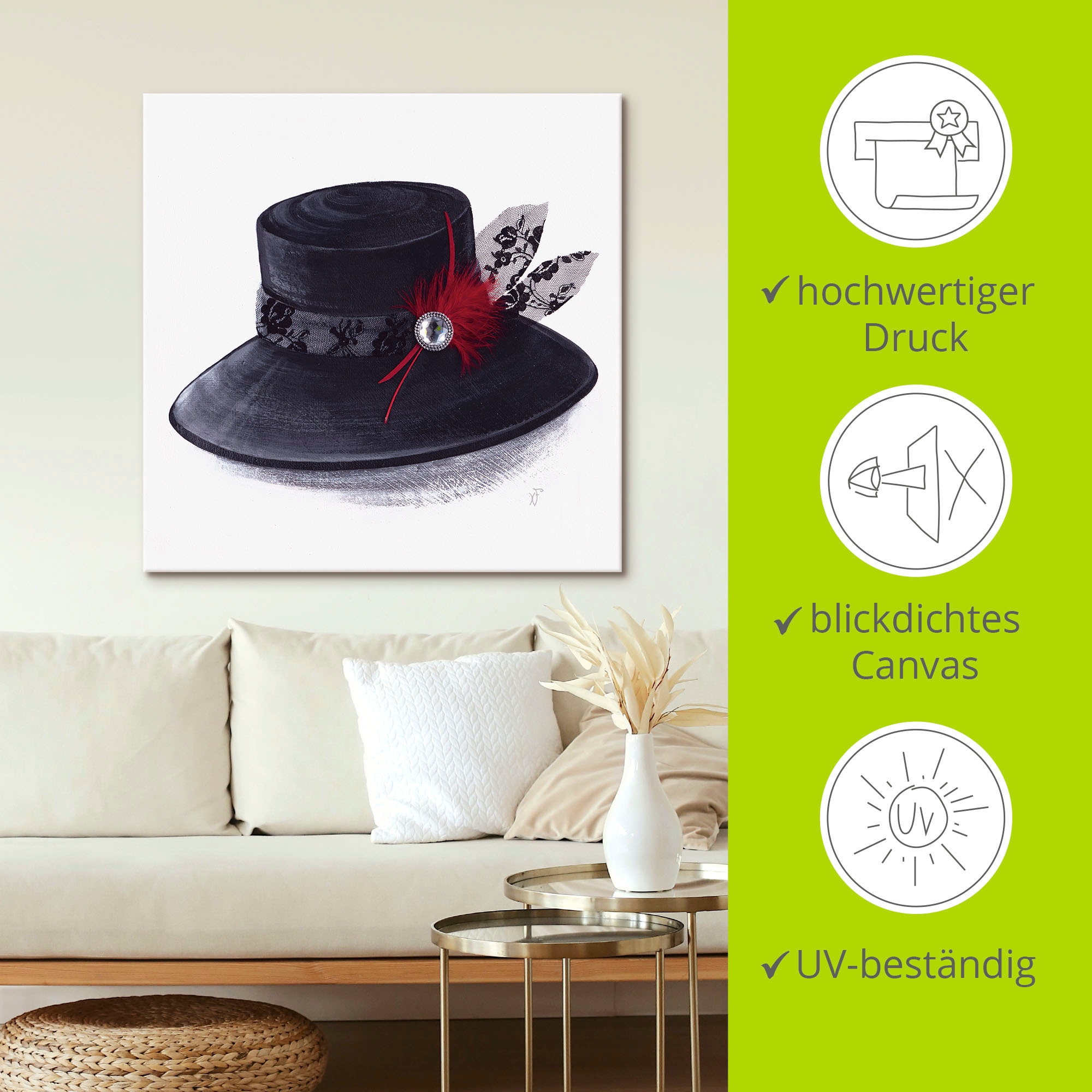Artland Leinwandbild »Hut mit Diamant« Mode 1 Stk. tlg. auf Holzrahmen gespannt
