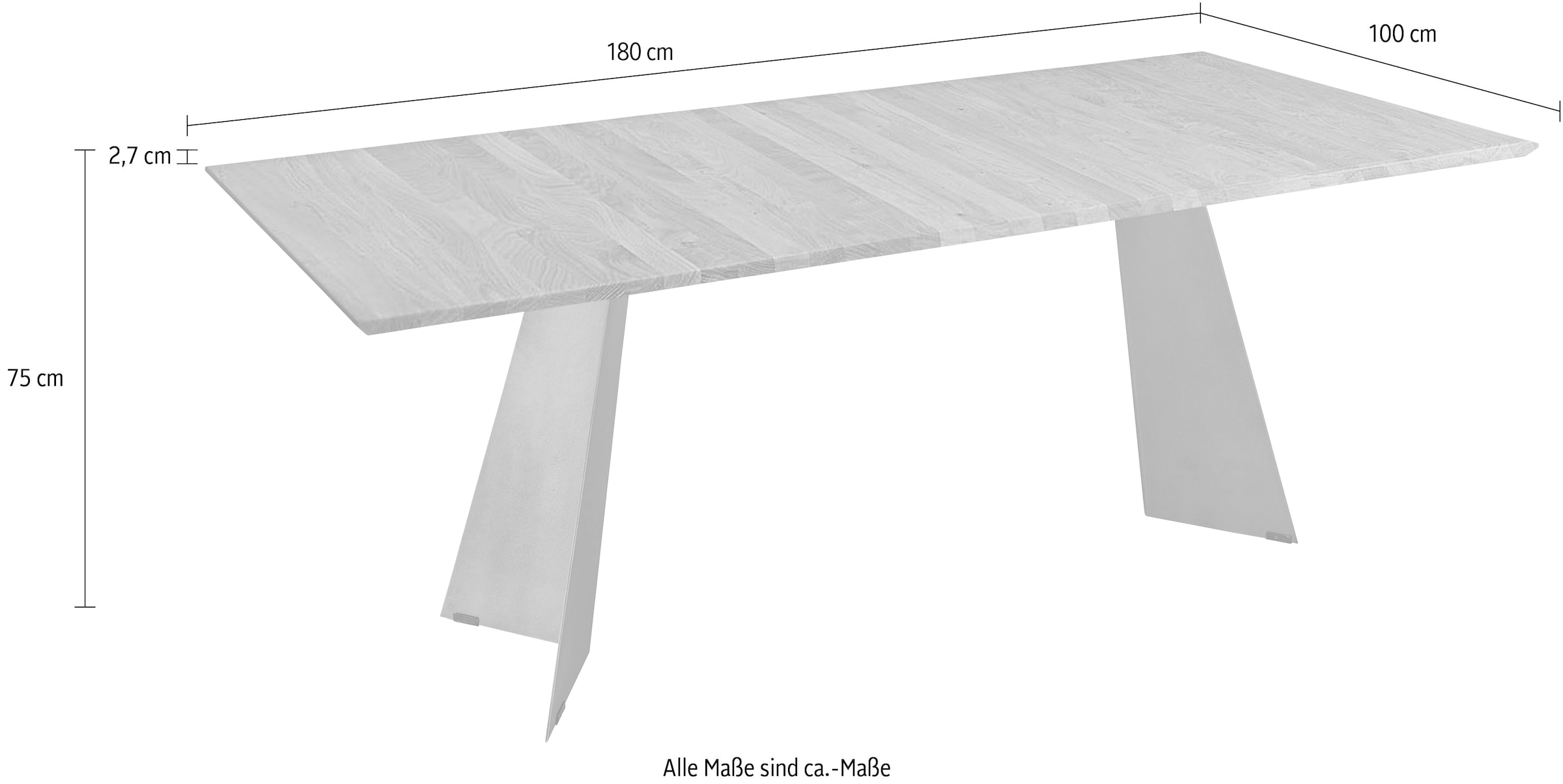 K+W Komfort & Wohnen Table de salle à manger »5252« chêne sauvage naturel ou bianco, structure en métal, 3 largeurs au choix