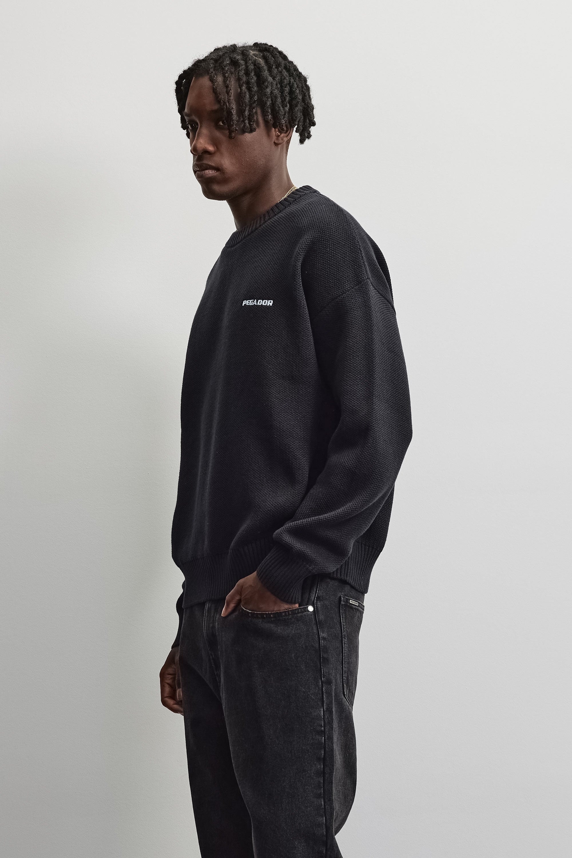PEGADOR Pull à col rond »Logo Oversized Knit Sweater« mélange de coton, oversize
