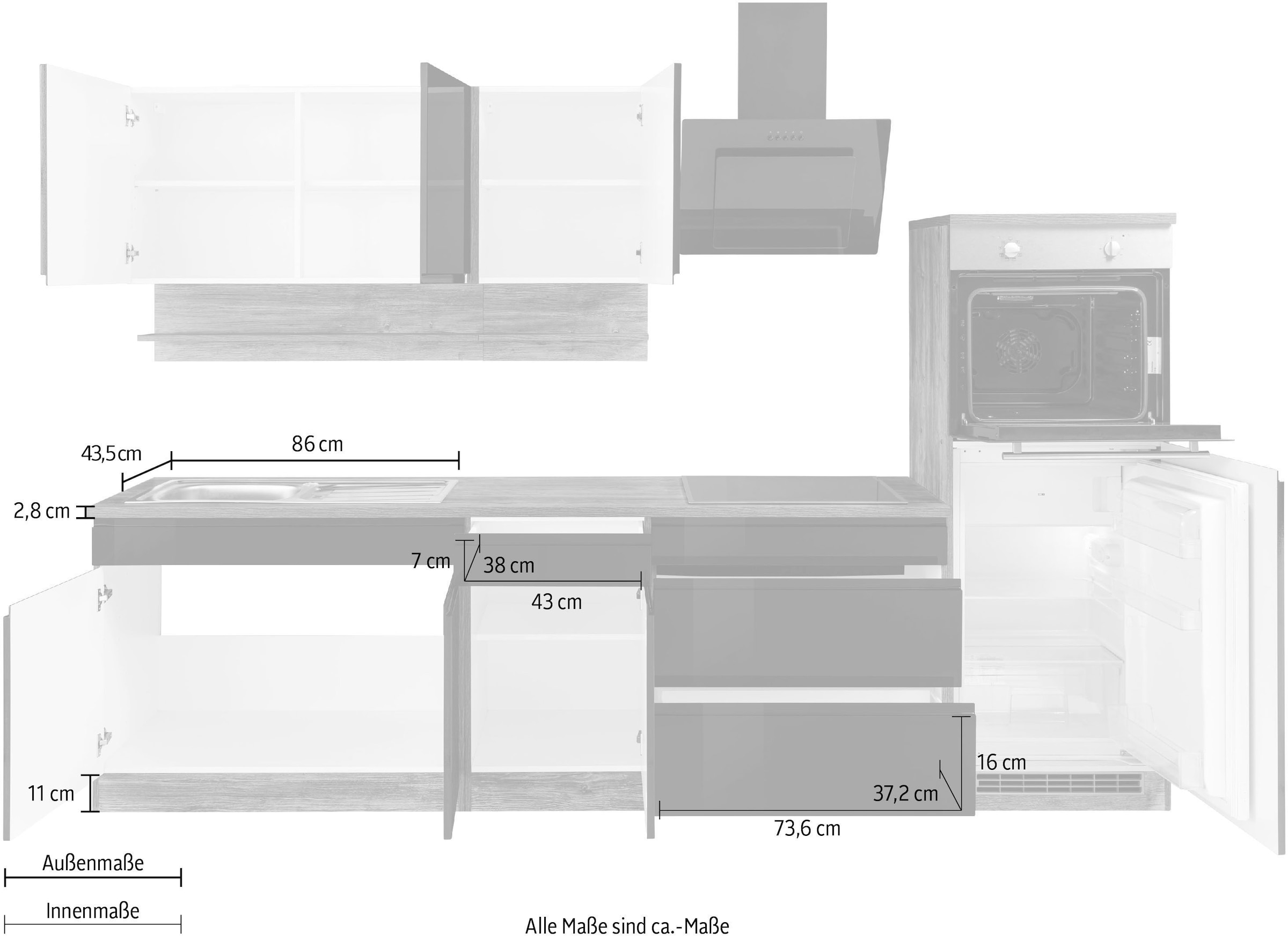 KOCHSTATION Kitchenette »KS-Virginia,neu in verbesserter Ausführung« plan de travail épaisseur 38 mm, rangement, fermeture douce,  Largeur 290, fonction Soft-Close, sans appareils électriques