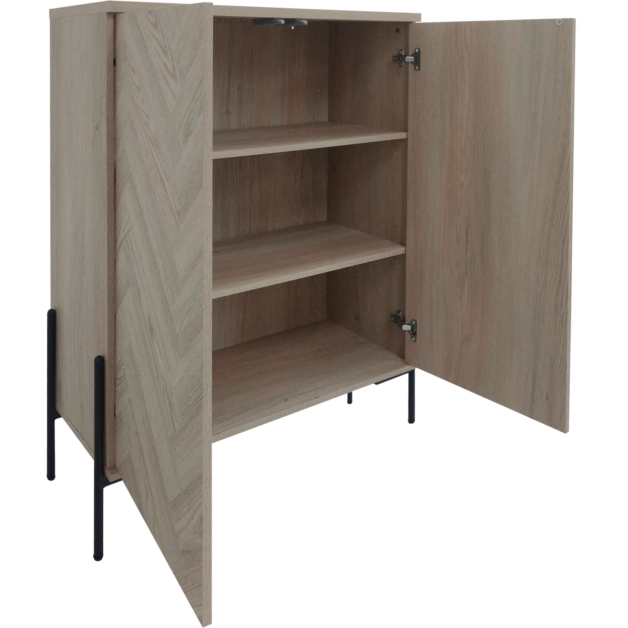 Leonique Highboard »Eadwine« Kommode, Midischrank, Push-to-open, Türen mit Fischgräten Muster