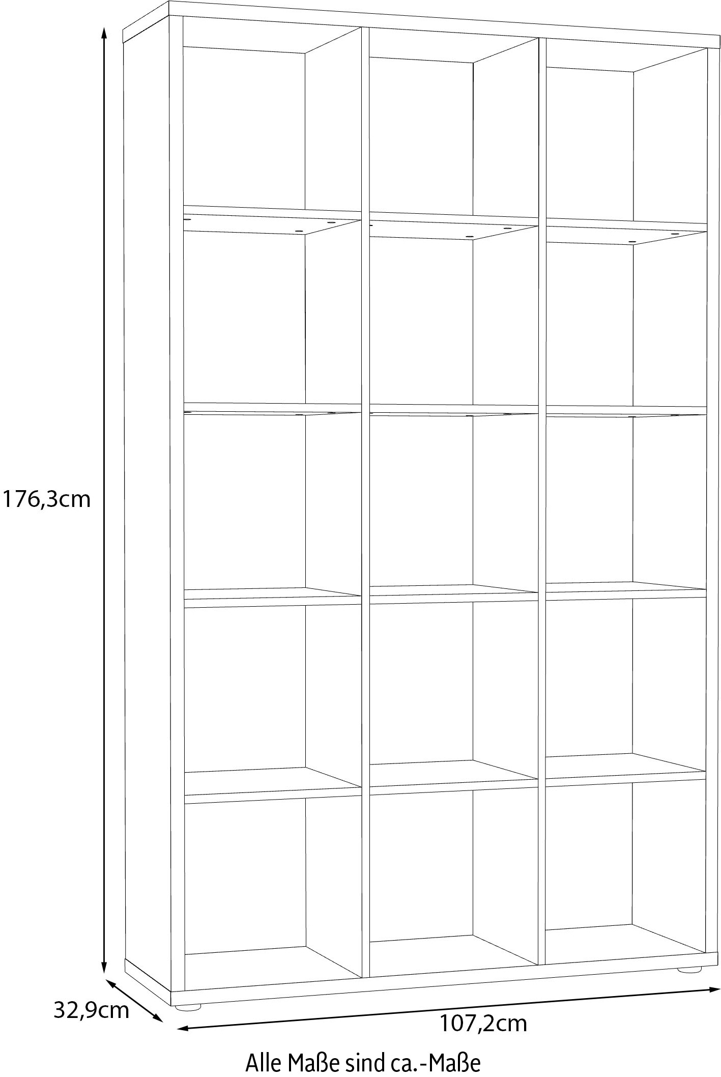 FORTE Étagère sur pied »Mauro, Raumteiler, sorgt für Stil und Ordnung« L/H/P env. 107/176/32 cm,  5 compartiments, chaque compartiment supporte jusqu’à 5 kg, taille compartiment 33x33cm