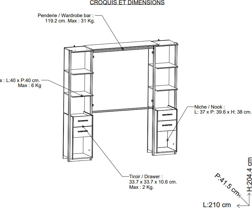 Demeyere GROUP Armoires à vêtements »MOON Schrank Organizer« organisateur d'armoire avec surfaces de rangement