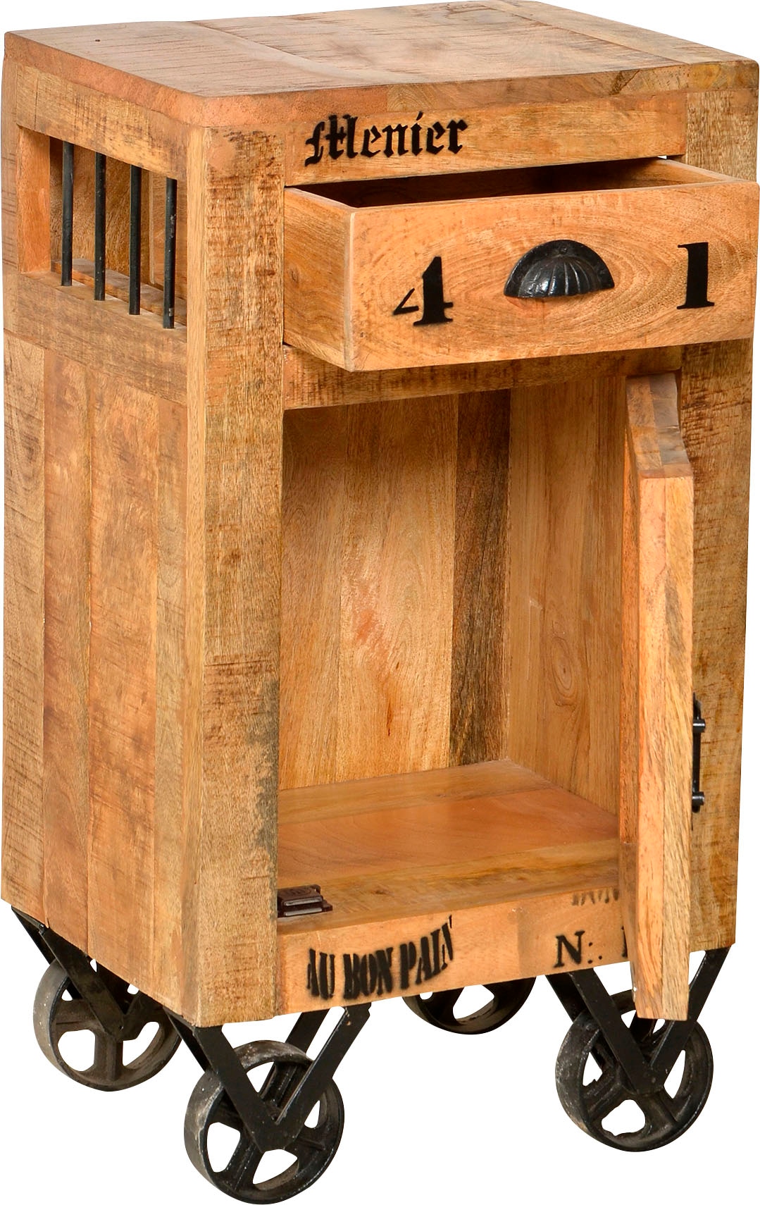 SIT Commode »Mahón aus Mangoholz mit Rollen & Industrial-Look« Mobile sur roulettes en métal avec marques d'utilisation vintage prononcées