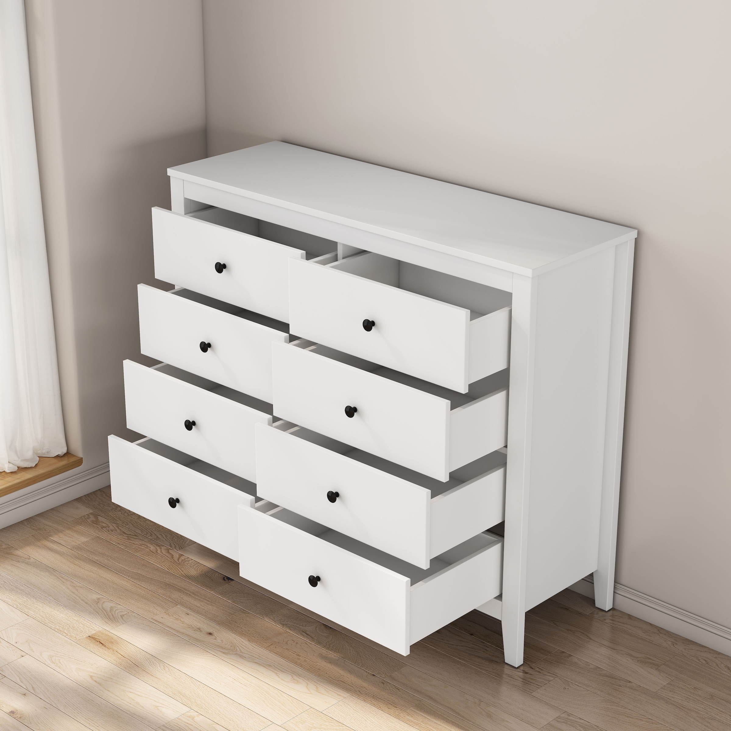 GOODproduct Schubkastenkommode »Borkum Sideboard mit 8 Schubladen Bestseller Landhaus weiss« schwarze Griffe aus Metall, 