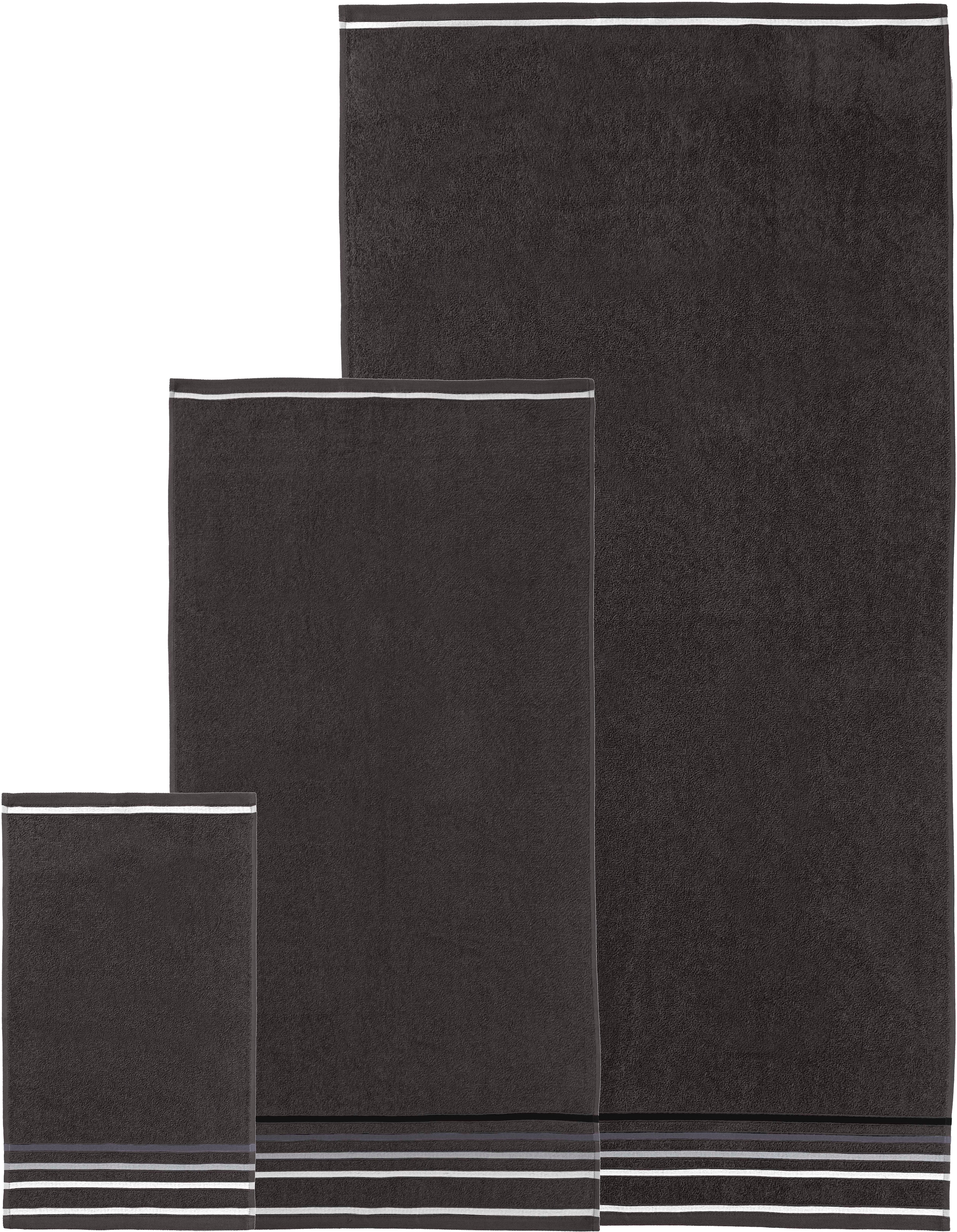 my home Handtuch Set »Niki, Duschtuch, Handtücher und Gästetücher« Set Walkfrottee Handtücher mit mehrfarbiger Streifenbordüre, weich, aus 100% Baumwolle