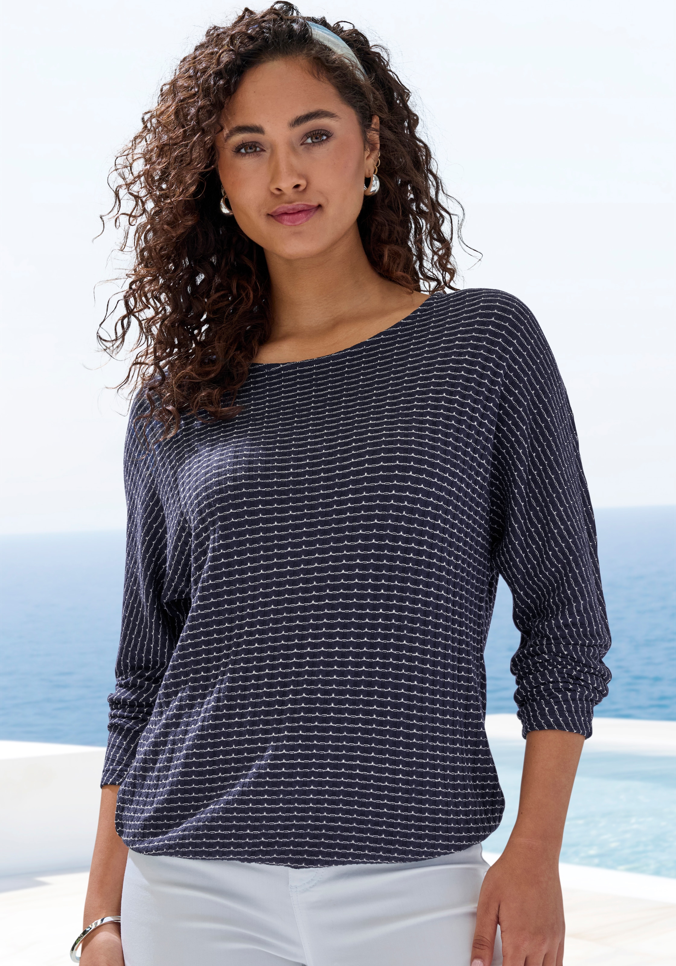 Vivance T-shirt à manches longues »aus strukturierter Strickqualität« mit Gummizug im Bund