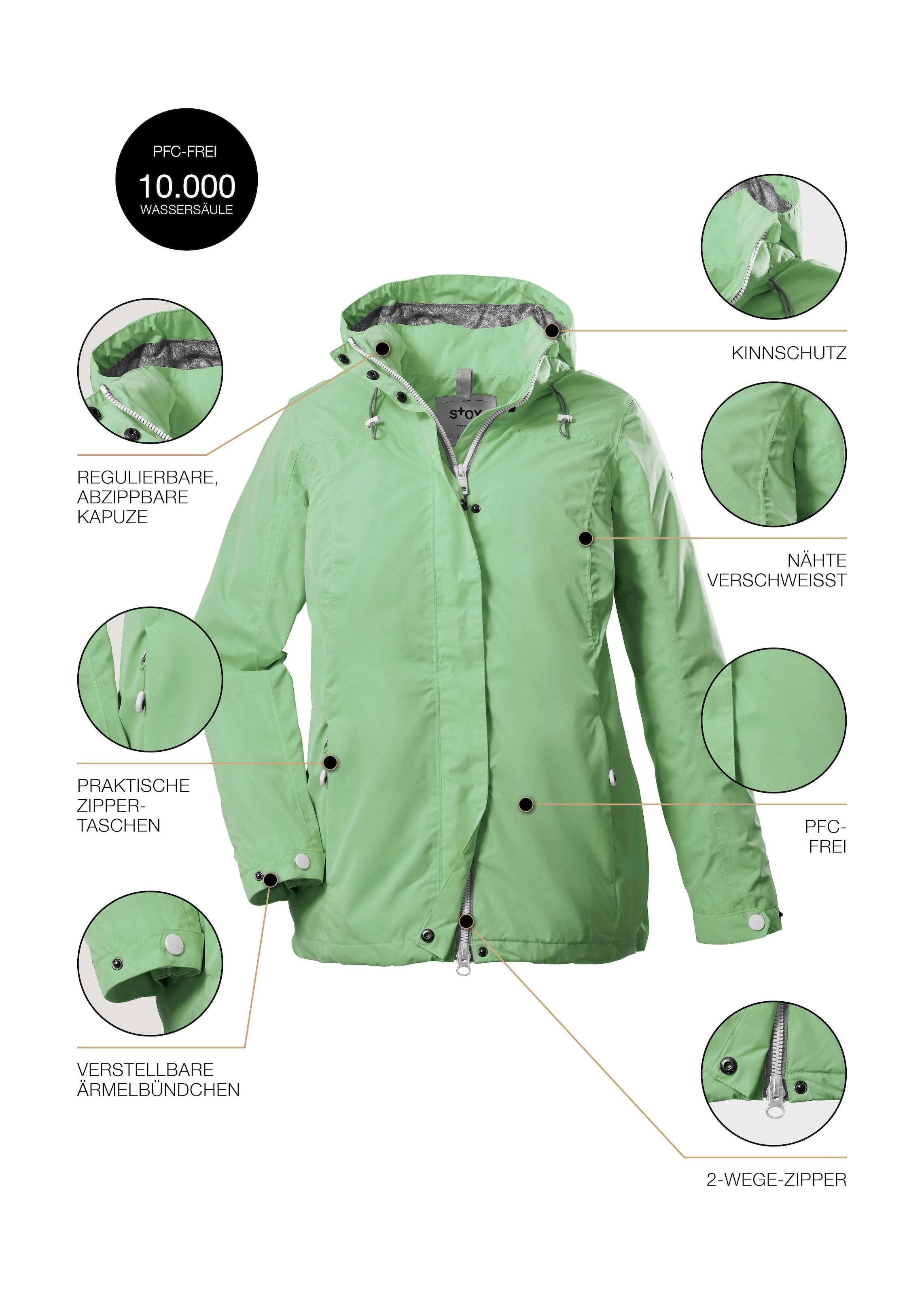 STOY Outdoorjacke »STS 11 WMN JCKT« Wasserdichte, atmungsaktive STOY-Jacke mit abnehmbarer Kapuze