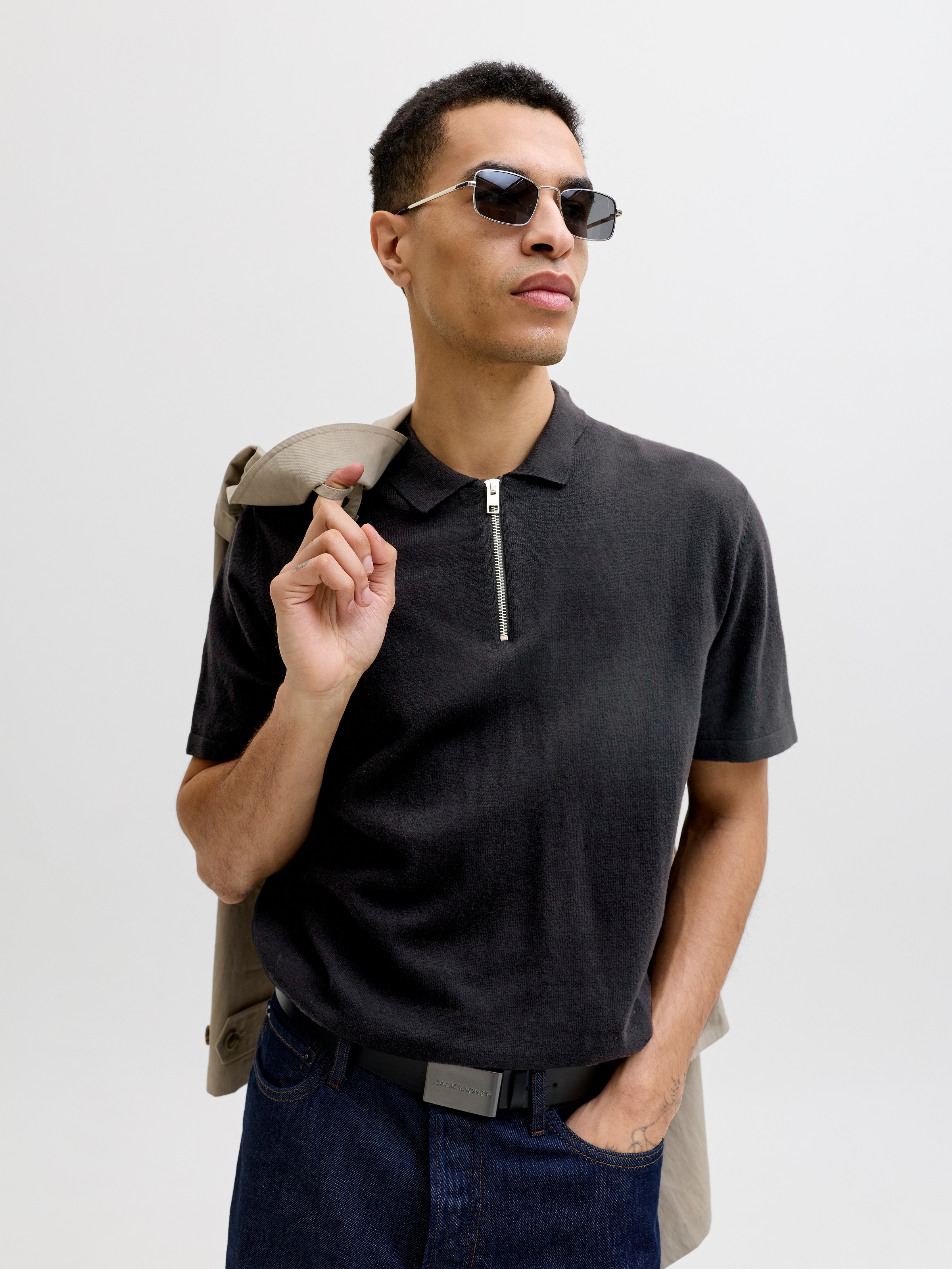 Jack & Jones Pull à manches courtes »JJEEMIL KNIT ZIP POLO SS SN« avec fermeture éclair courte