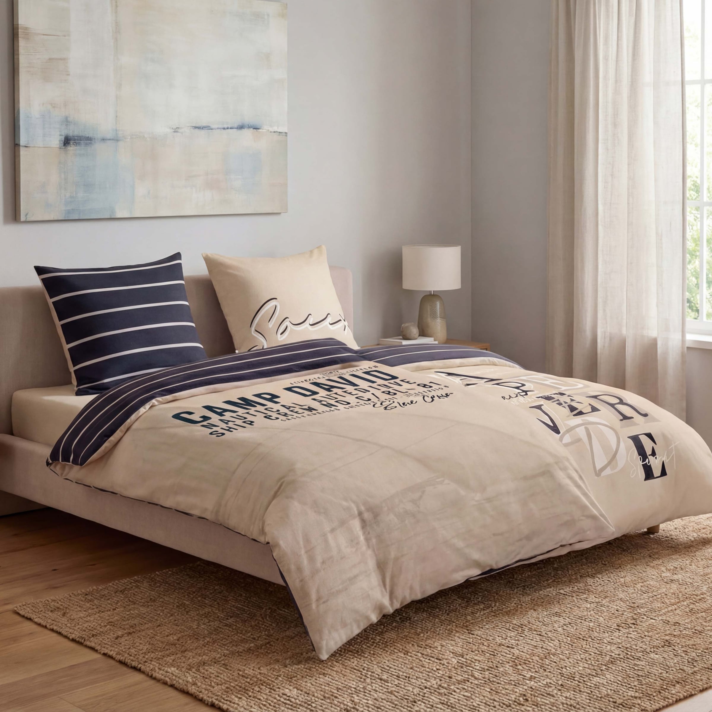 SOCCX Linge de lit réversible »Coastal Stripes« 2 étiquette tissée