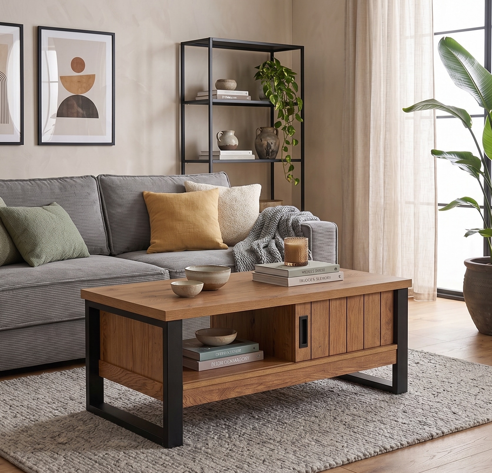 Jahnke Table basse »RIVA COFFEE« table basse avec rangement & portes coulissantes, effet chêne, largeur : 108,5 cm
