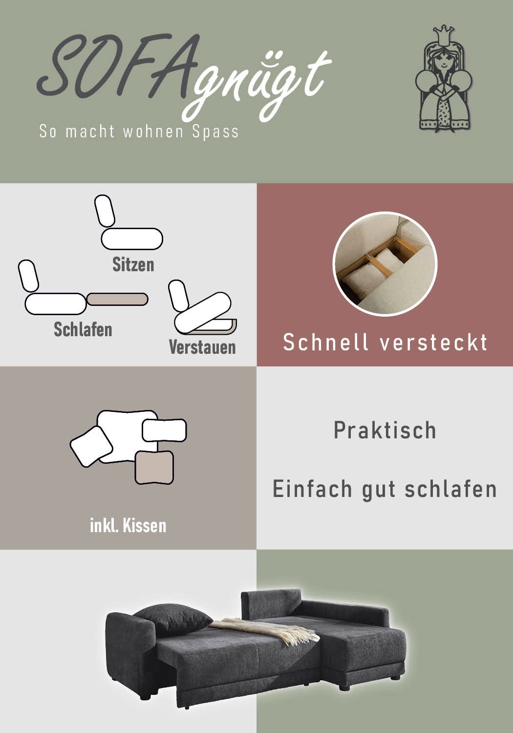 Jockenhöfer Gruppe Ecksofa »Venezia L-Form, B: 234 cm« mit Schlaffunktion, Bettkasten & Zierkissen