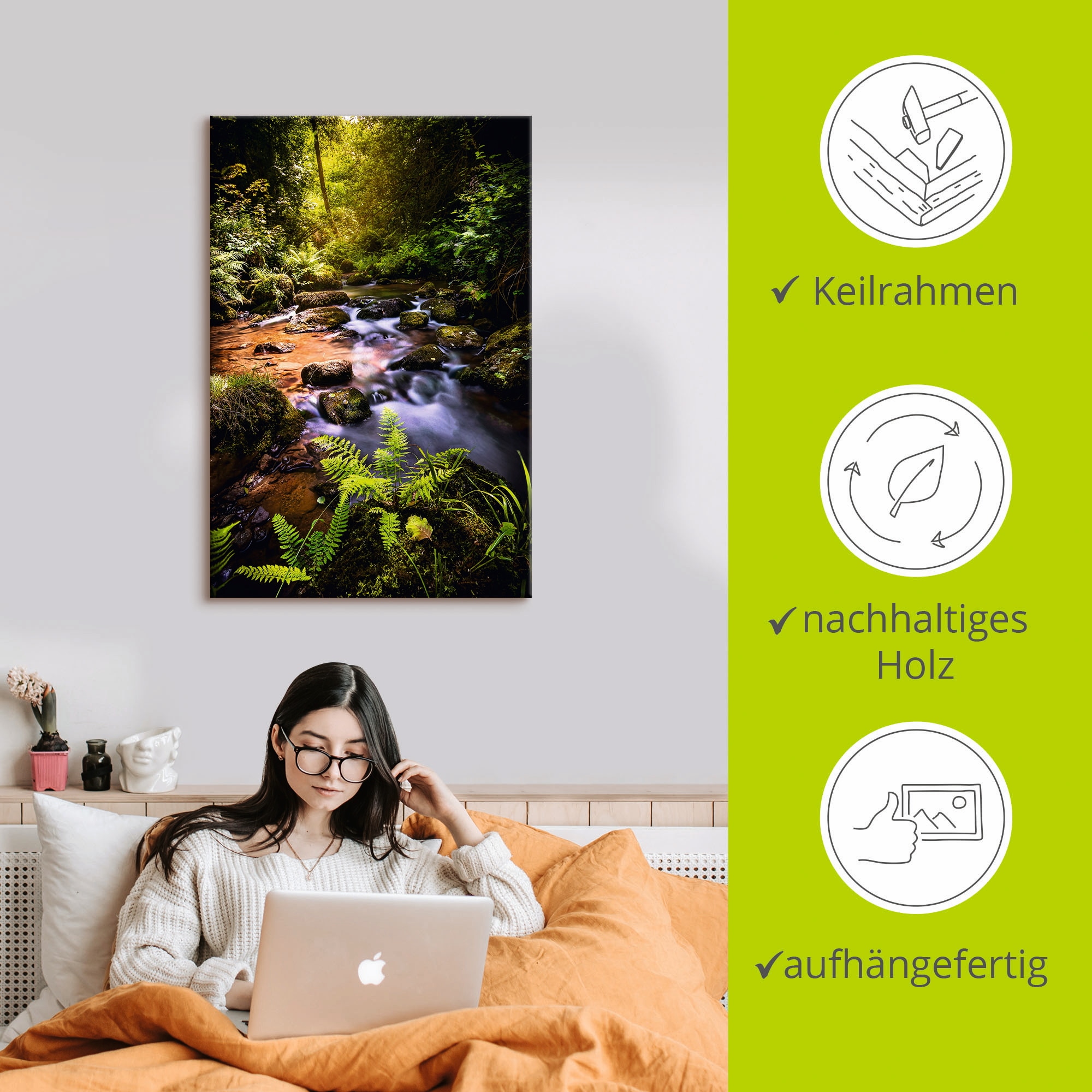 Artland Tableau sur toile »Wildbach im Wald« 1 cuis tlg. auf Holzrahmen gespannt