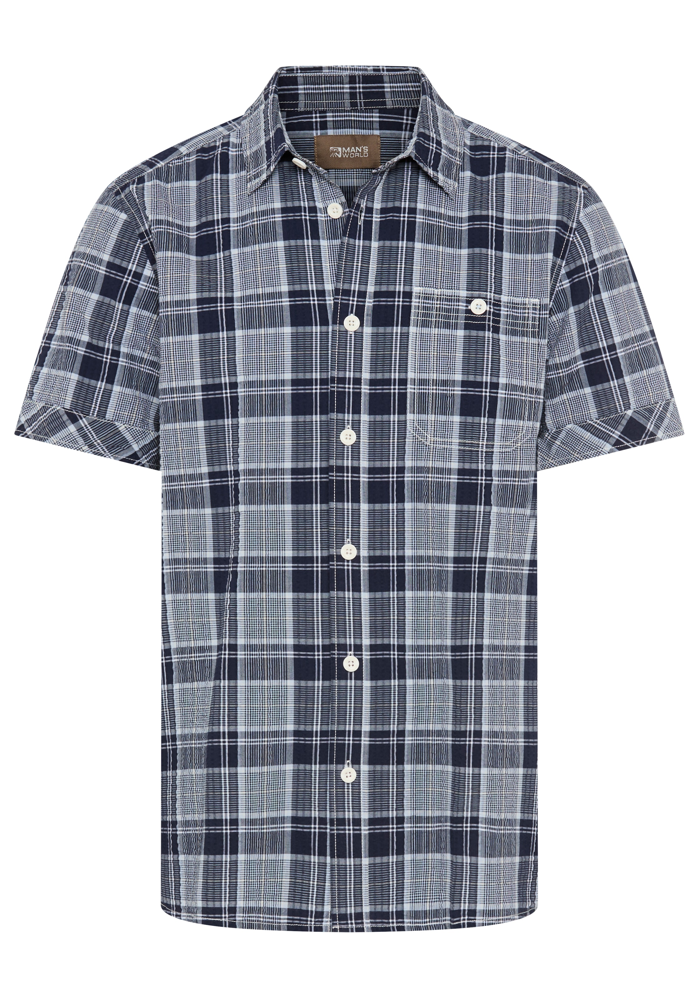 Man's World Chemise à carreaux »in Crinkleoptik« Kurzarm, für Frühling und Sommer, aus Baumwolle, bequeme Passform