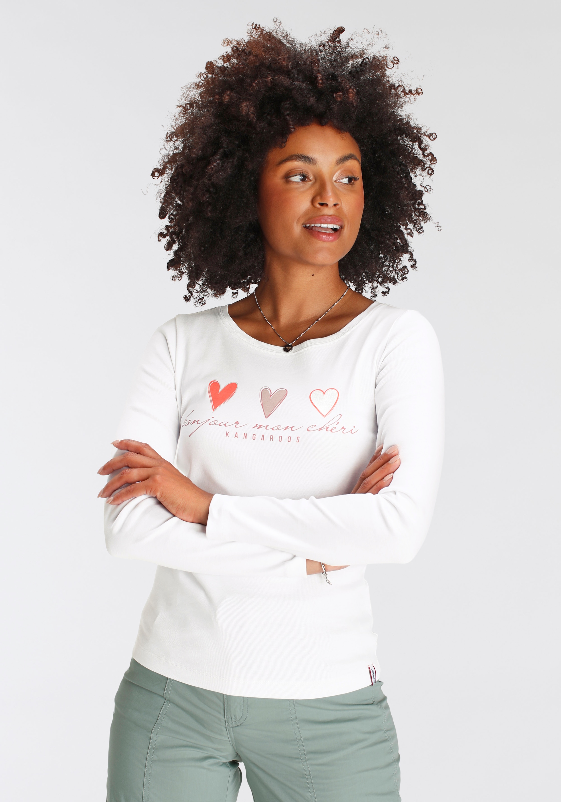 KangaROOS T-shirt à manches longues Langarm,  sehr figurbetont und hüftbedeckend,  mit Herzchen-Detail