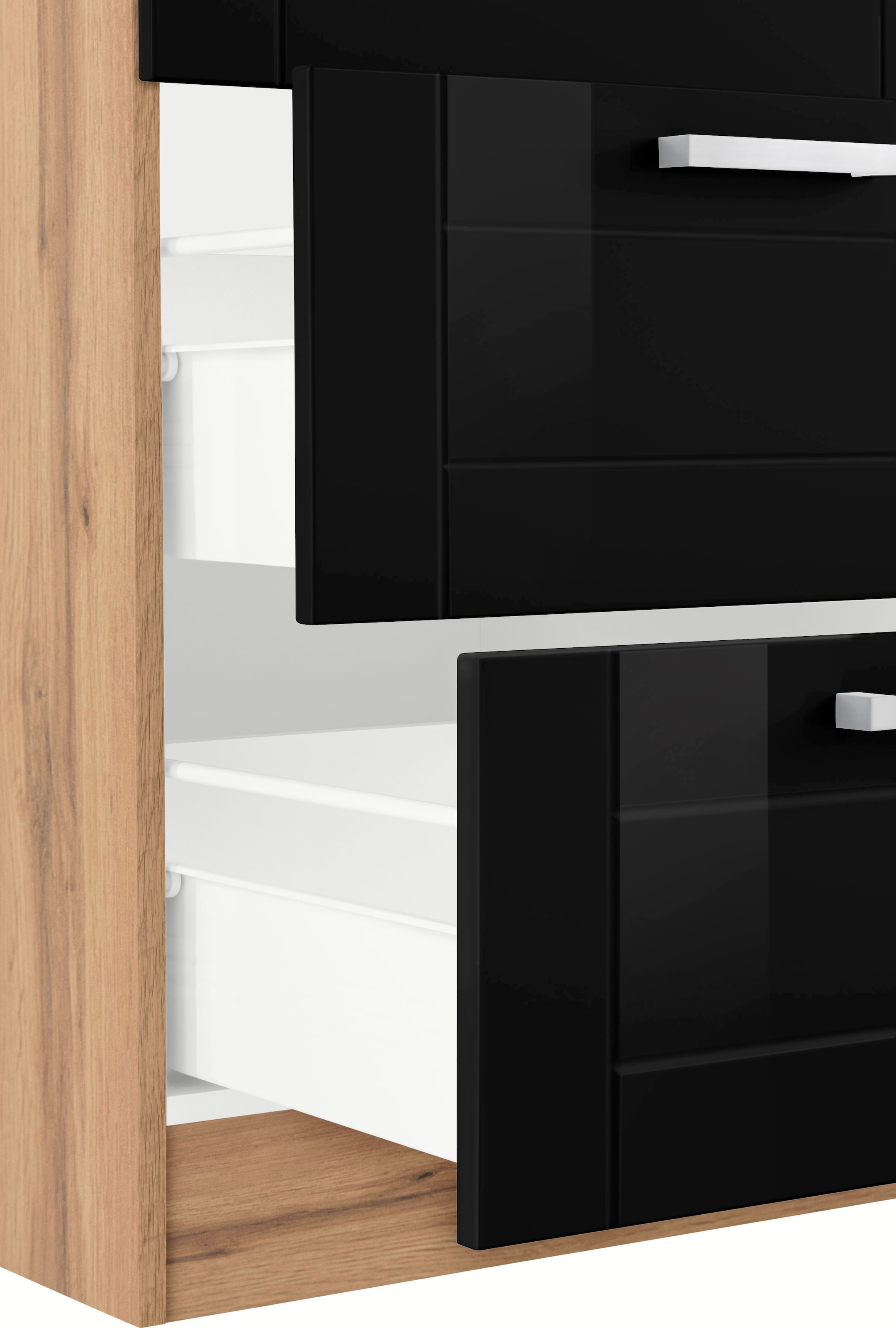 KOCHSTATION Armoire d'encastrement pour table de cuisson »KS-Tinnum« 60 cm de large, 2 tiroirs, poignées métal, façades MDF