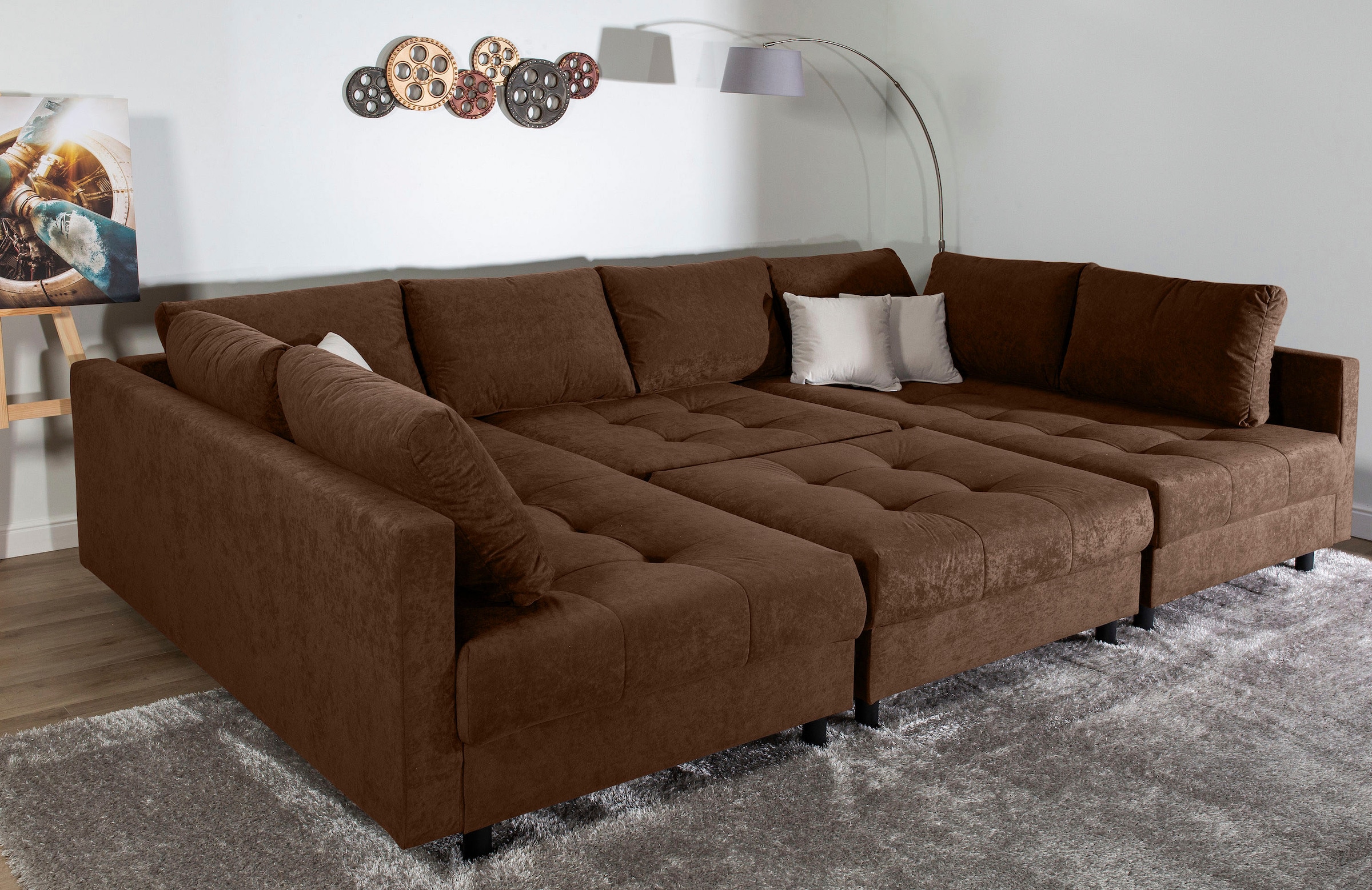 COLLECTION AB Wohnlandschaft »Toni U-Form, B: 298 cm« mit Hocker & 3 Zierkissen, Federkern