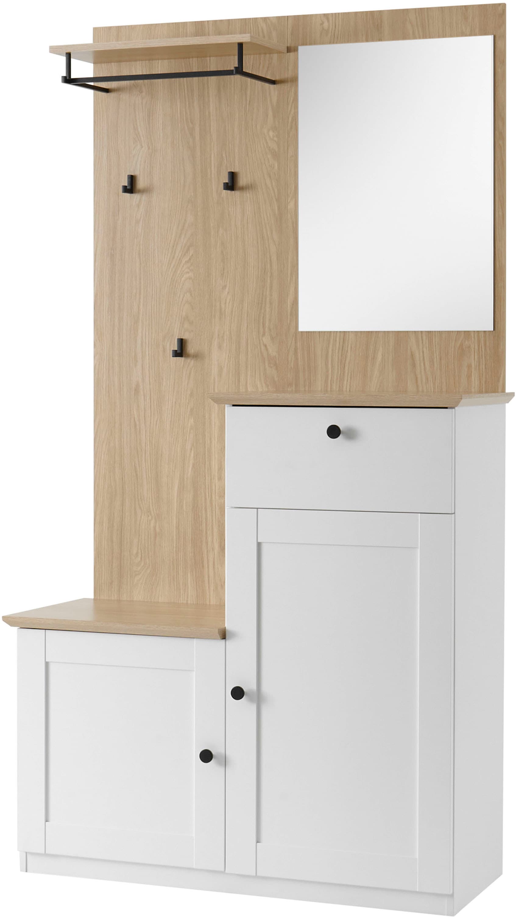GOODproduct Vestiaire compact »Brest, Garderobe im Landhausstil, Flurgarderobe, Dielenschrank« Poignées en métal noir, beaucoup d'espace de rangement, adapté aux petits espaces