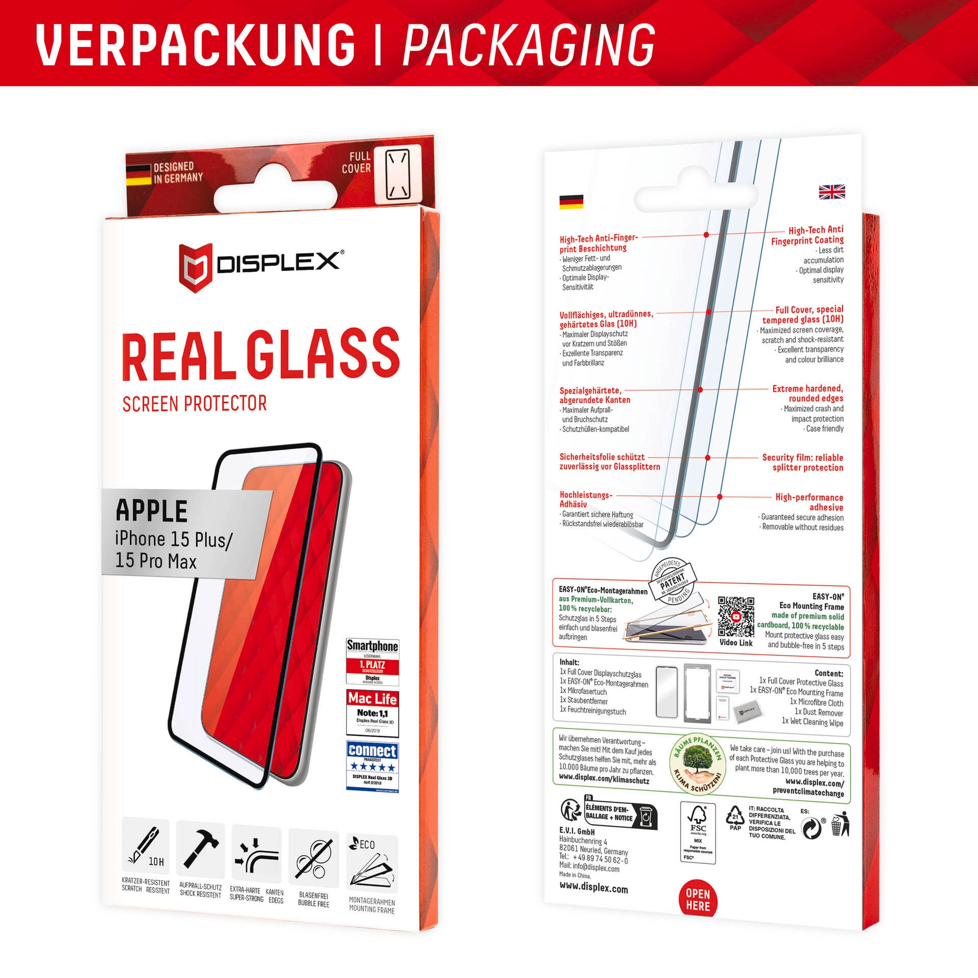 Displex Displayschutzglas »Real Glass FC« für Apple iPhone 15 Plus;Apple iPhone 15 Pro Max Displayschutzfolie Displayschutz kratzer-resistent 10H splitterfest