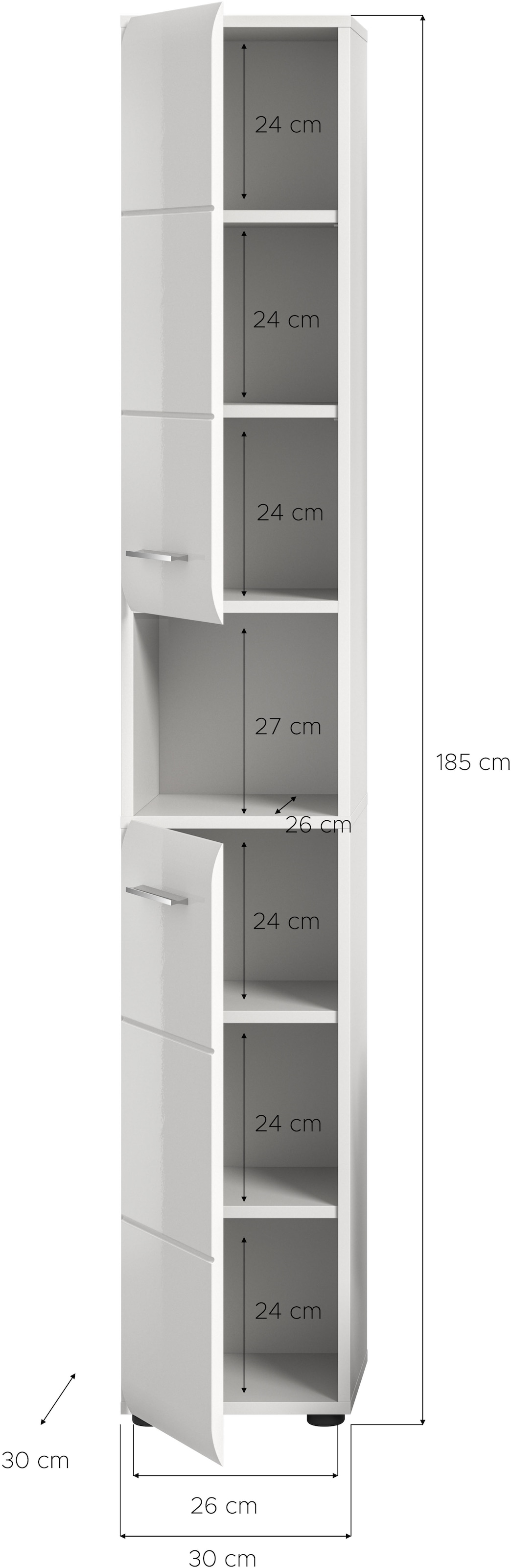INOSIGN Armoire de rangement 1 cuis tlg. Florenz, Hochschrank, Weiss Hochglanz Tiefzieh, 185 cm hoch, Bad