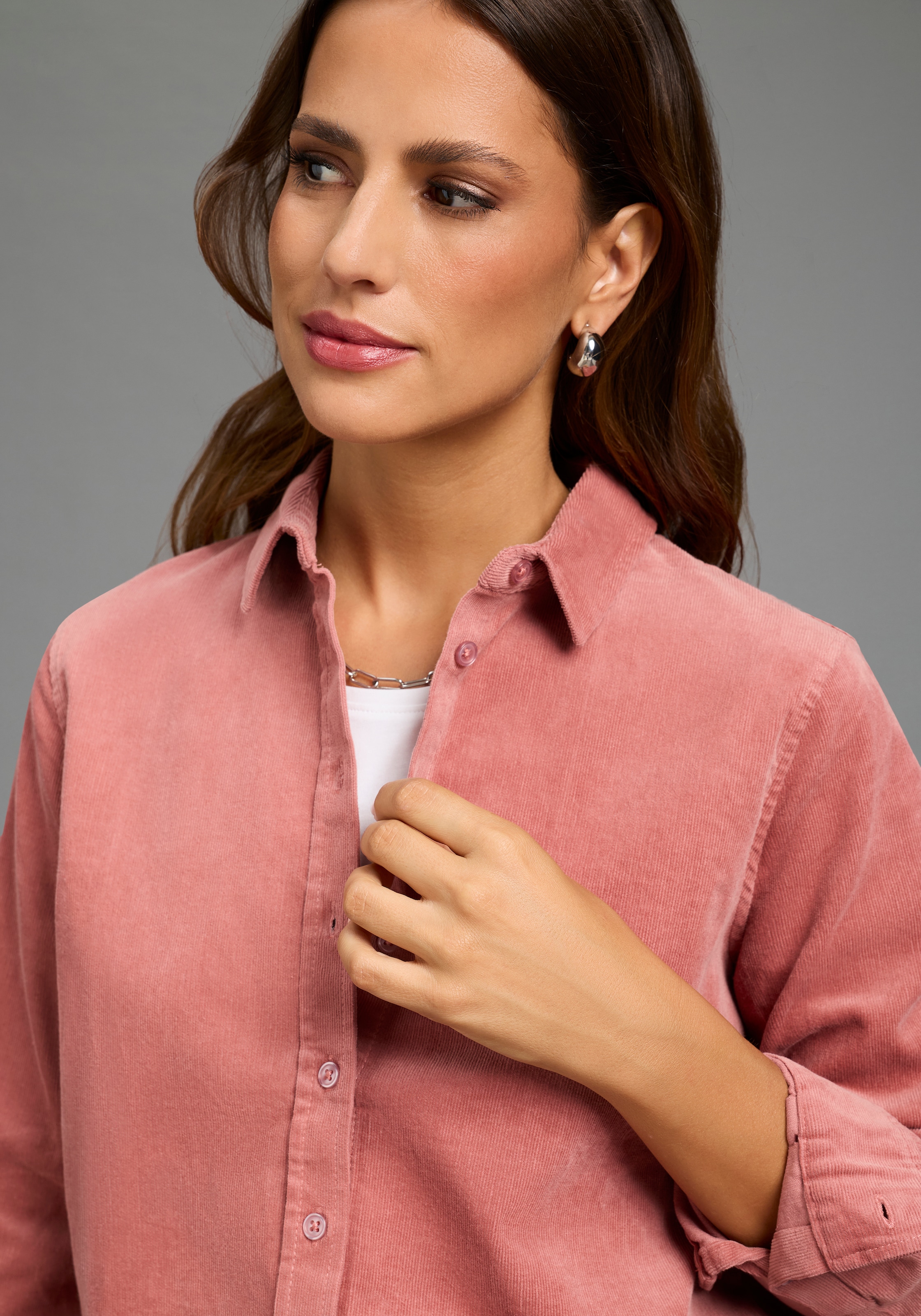 Laura Scott Hemdbluse normale Passform, aus Baumwolle und Elasthan, unifarbene Optik
