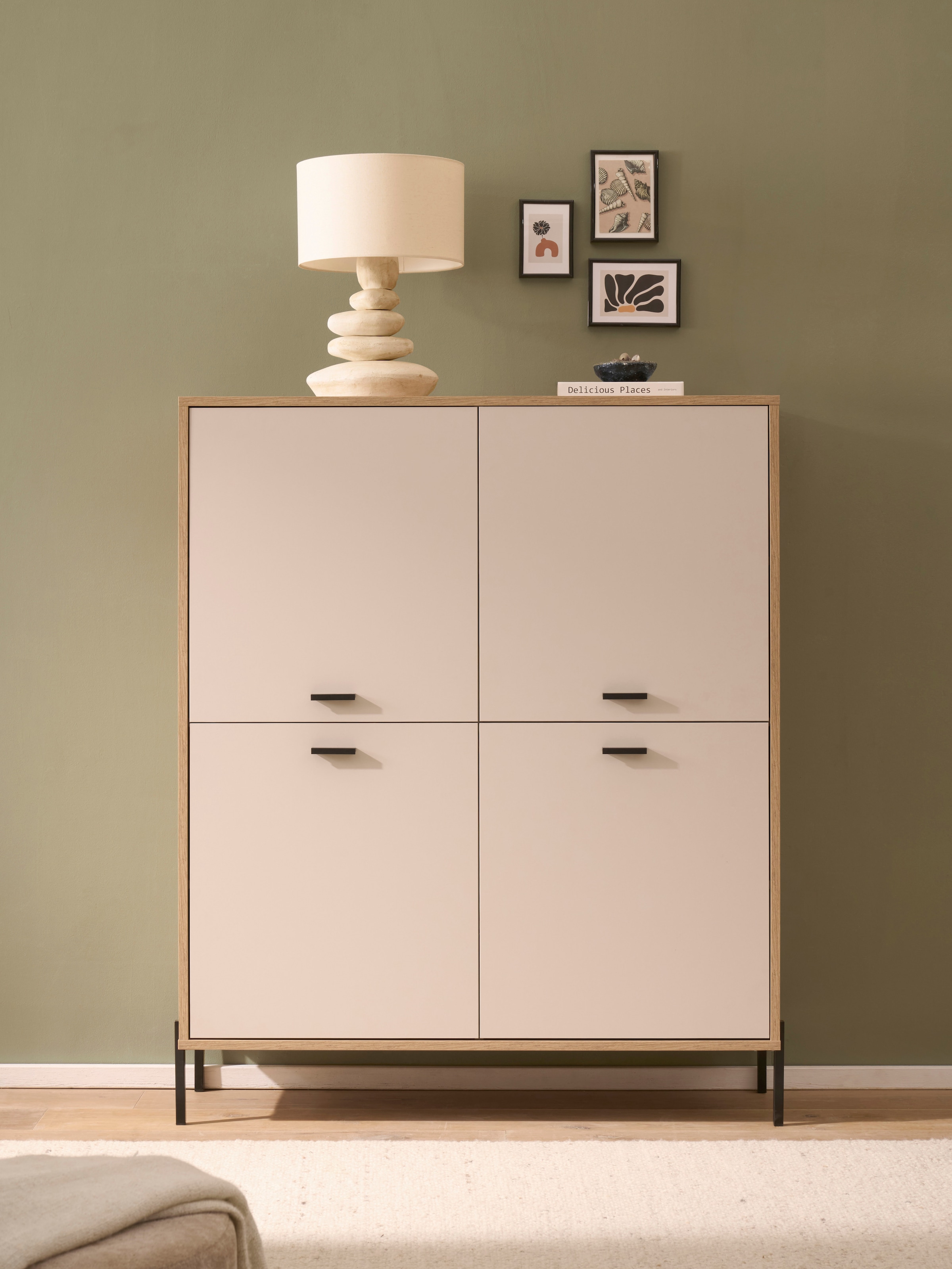 Home affaire Highboard »Fredericia, Hochkommode, modernder Stauraum in Kaschmir« zeitlos, schwarze Metallgriffe und -füsse, ausreichend Stauraum