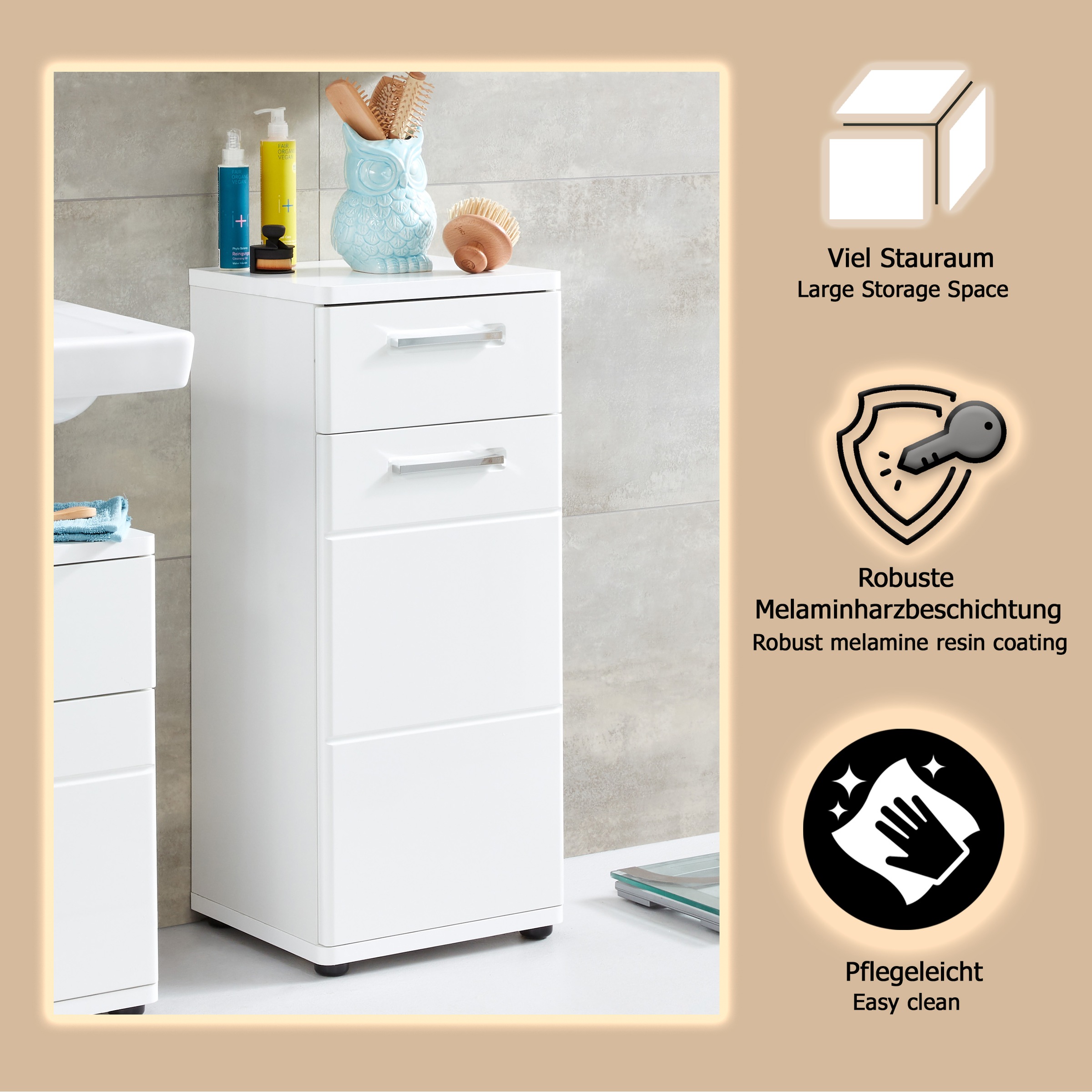 welltime Unterschrank »Mora« Standschrank mit 1 Tür & 1 Schublade - (B/T/H) 37/34/87 cm