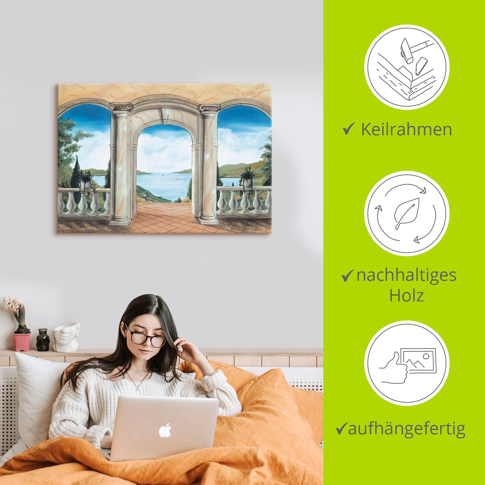 Artland Tableau sur toile »griechische Terrasse« 1 cuis tlg. auf Holzrahmen gespannt