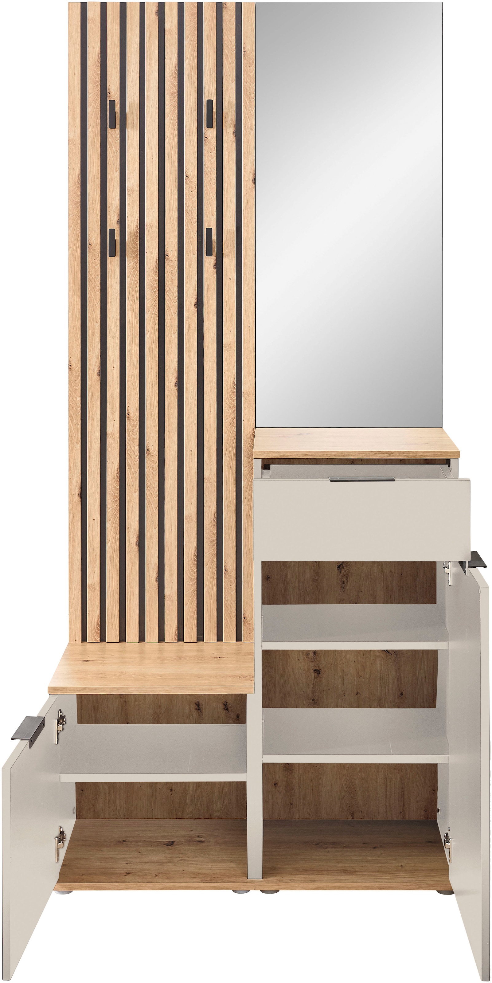 HBZ Vestiaire compact »Simple mit Spiegel, Flurgarderobe BxHxT 88x195x35 cm« 4 cuis tlg. avec banc, panneau, meuble à chaussures avec tiroir et miroir