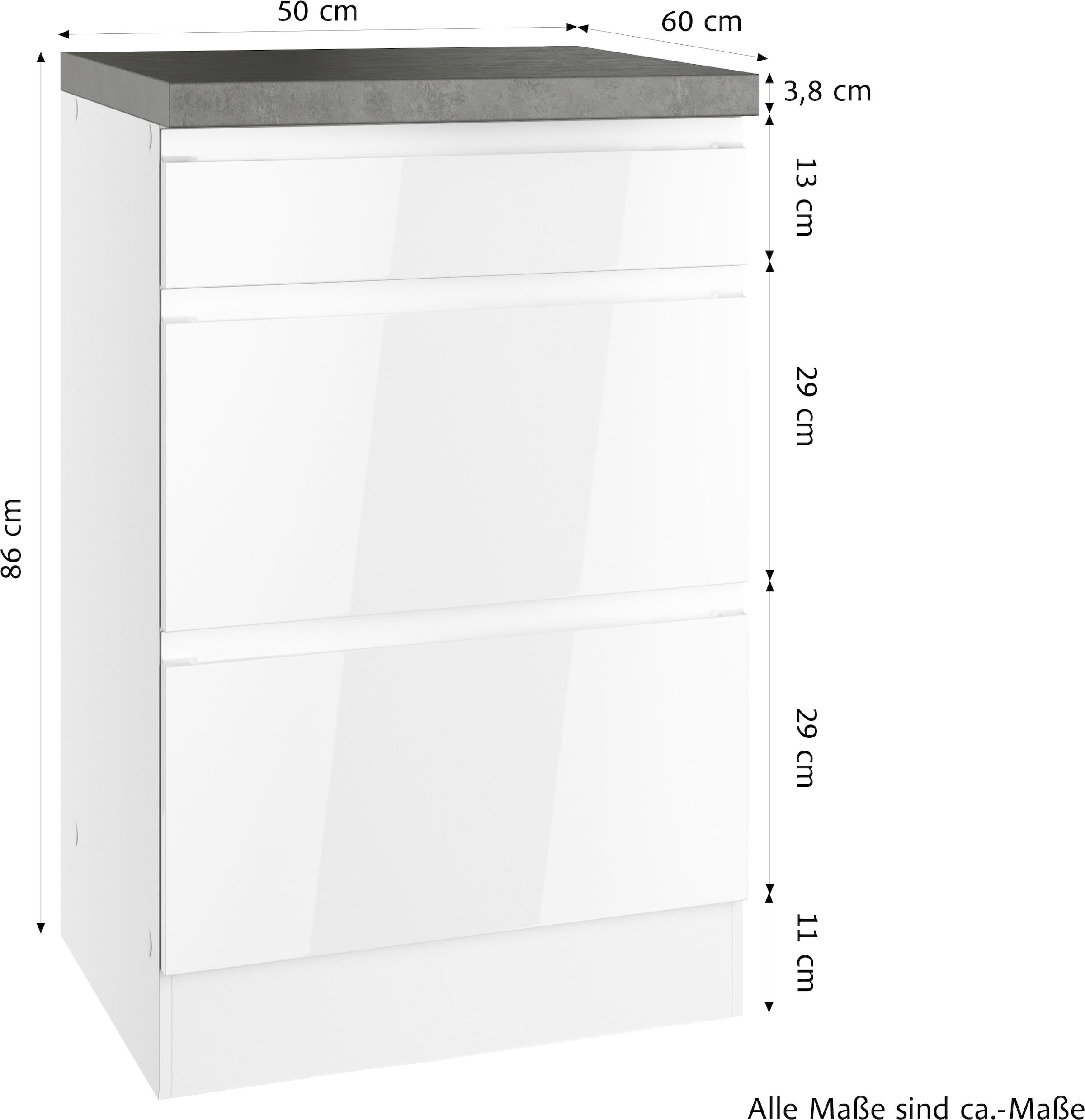 KOCHSTATION Armoire basse »KS-Virginia,neu in verbesserter Ausführung« Rangement, Softclose, avec plan de travail CPL,  largeur 50 cm, 1 tiroir, 2 rallonges, fonction soft-close