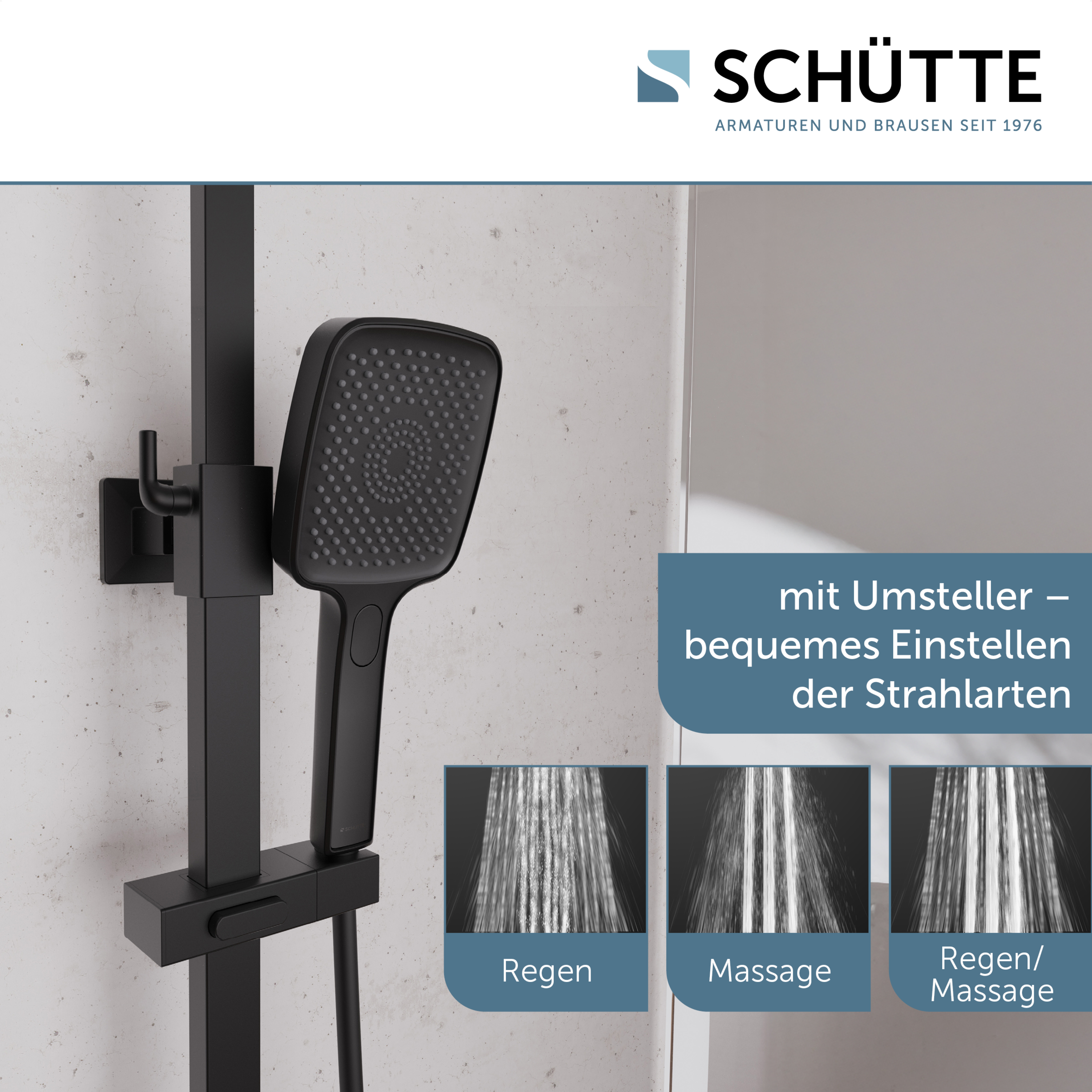 Schütte Brausegarnitur »GRAN CANARIA« Komplett-Set,  Regendusche 30x20 cm, Umsteller, Antikalk, 3 Strahlarten, Thermostat