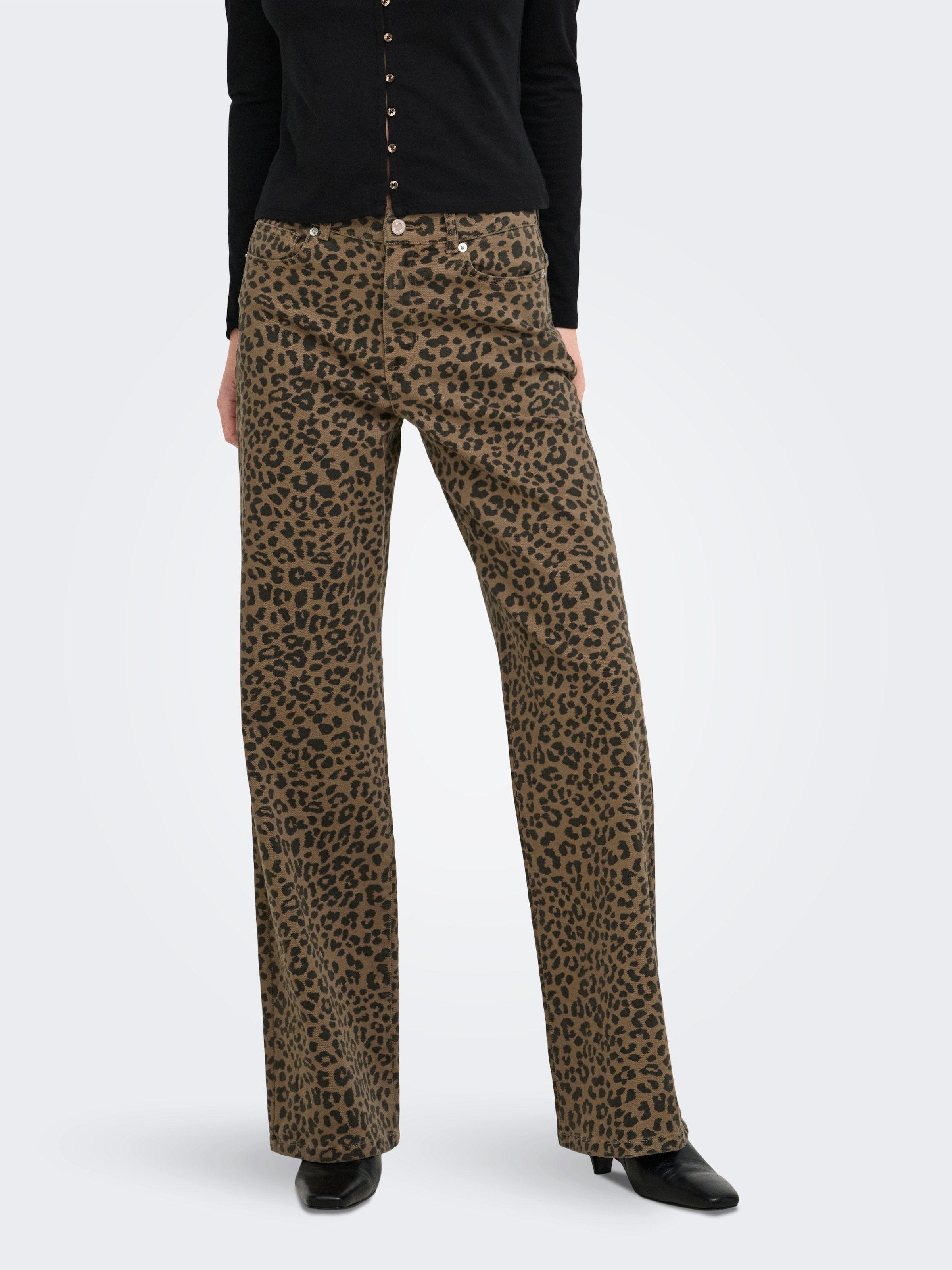 ONLY Jeans taille haute »ONLMADISON HW WIDE ANIMAL PANT PNT« mélange de coton, coupe large, taille haute
