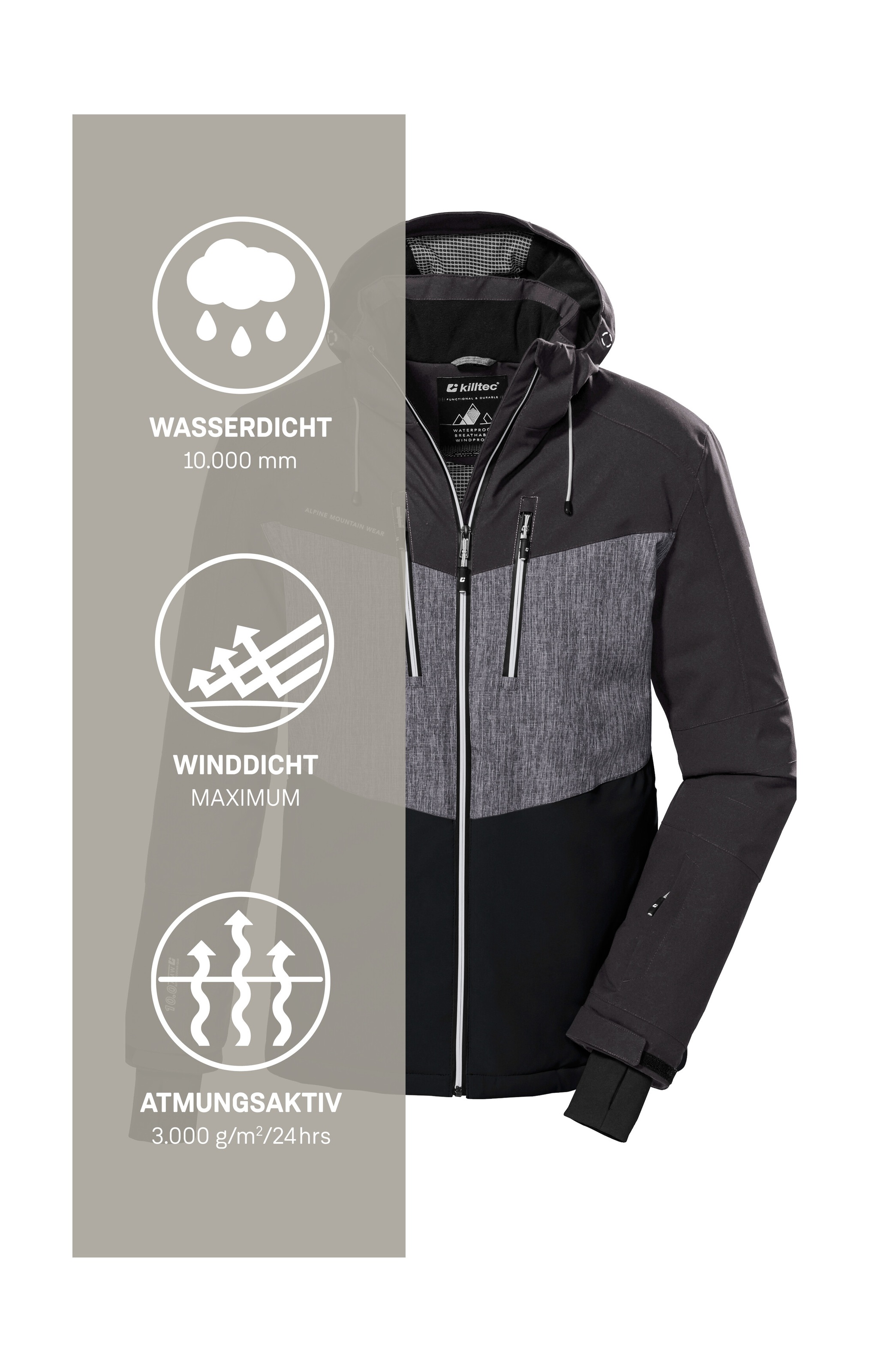 Killtec Veste de ski »KSW 45 MN SKI JCKT« veste de ski tendance, imperméable, avec capuche amovible et jupe pare-neige