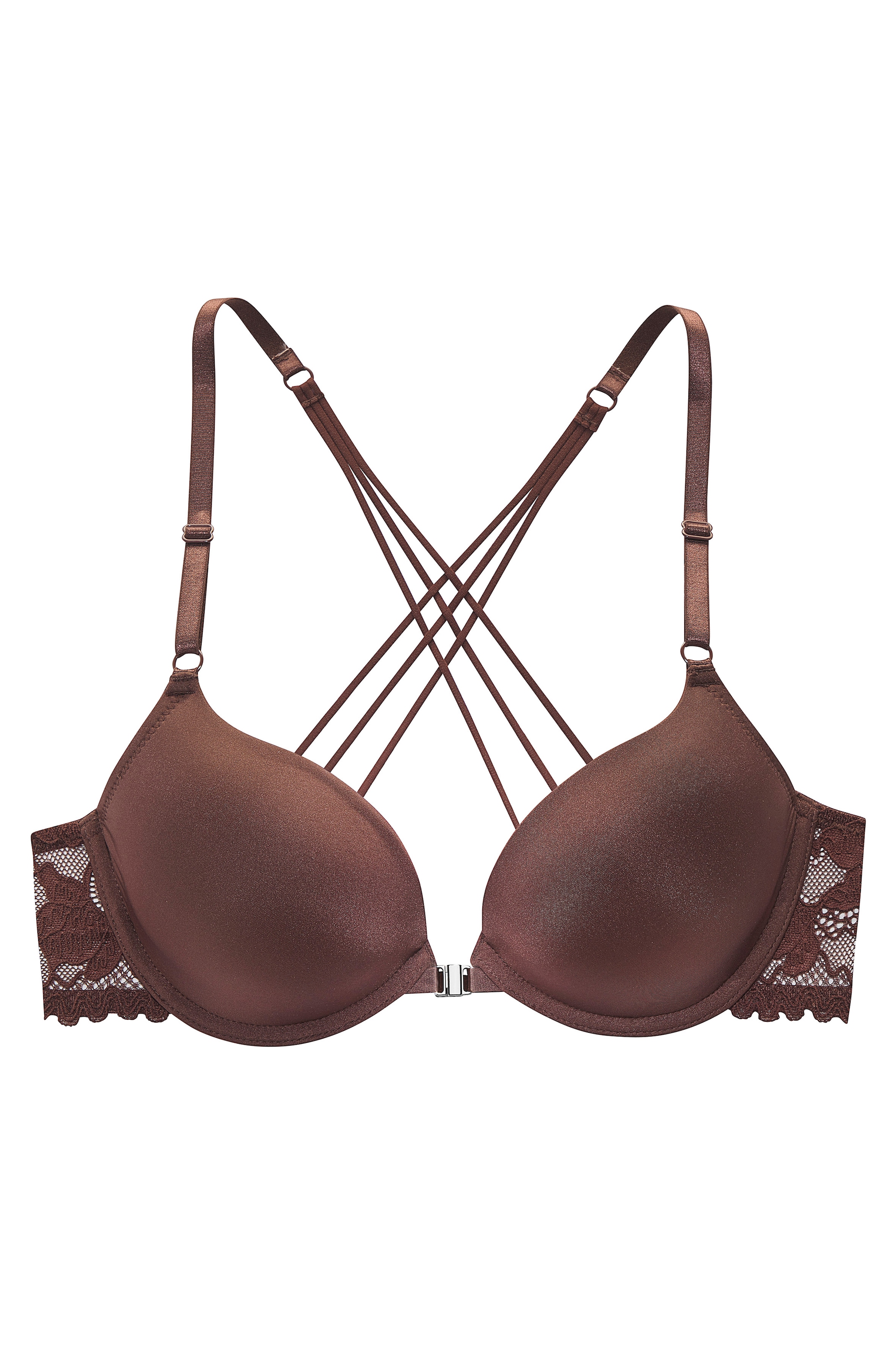 LASCANA Soutiens-gorge moulés avec armatures et fermeture devant, dos en dentelle aspect bandes