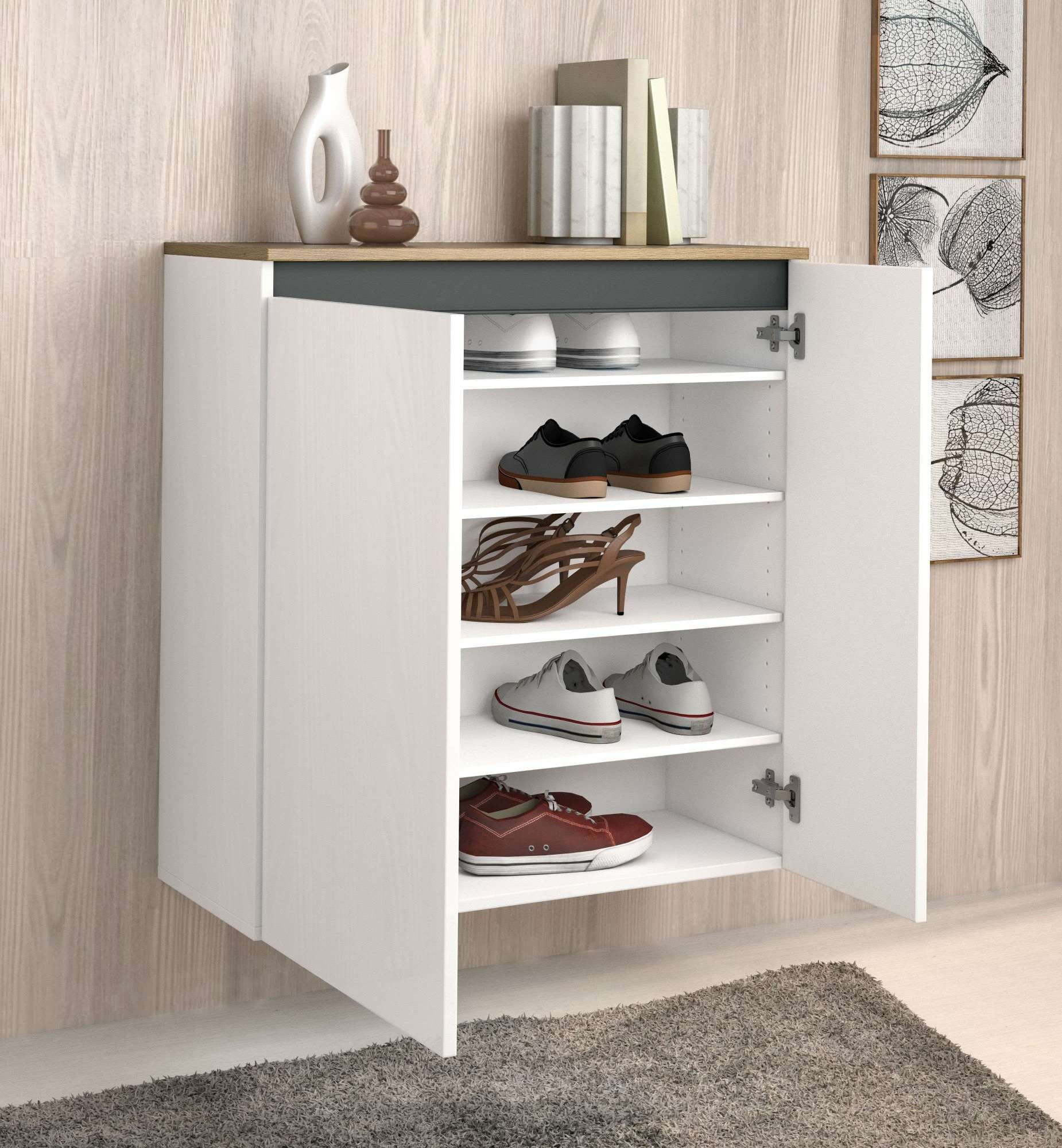 Home affaire Schuhschrank »Zippo, Schuhkommode,Schuhregal,Made in Italy,hängend« 1 Stk. tlg. Front/Korpus Hochglanz lackiert B/T: 80x35 cm,5 Fächer,15 paar Schuhe