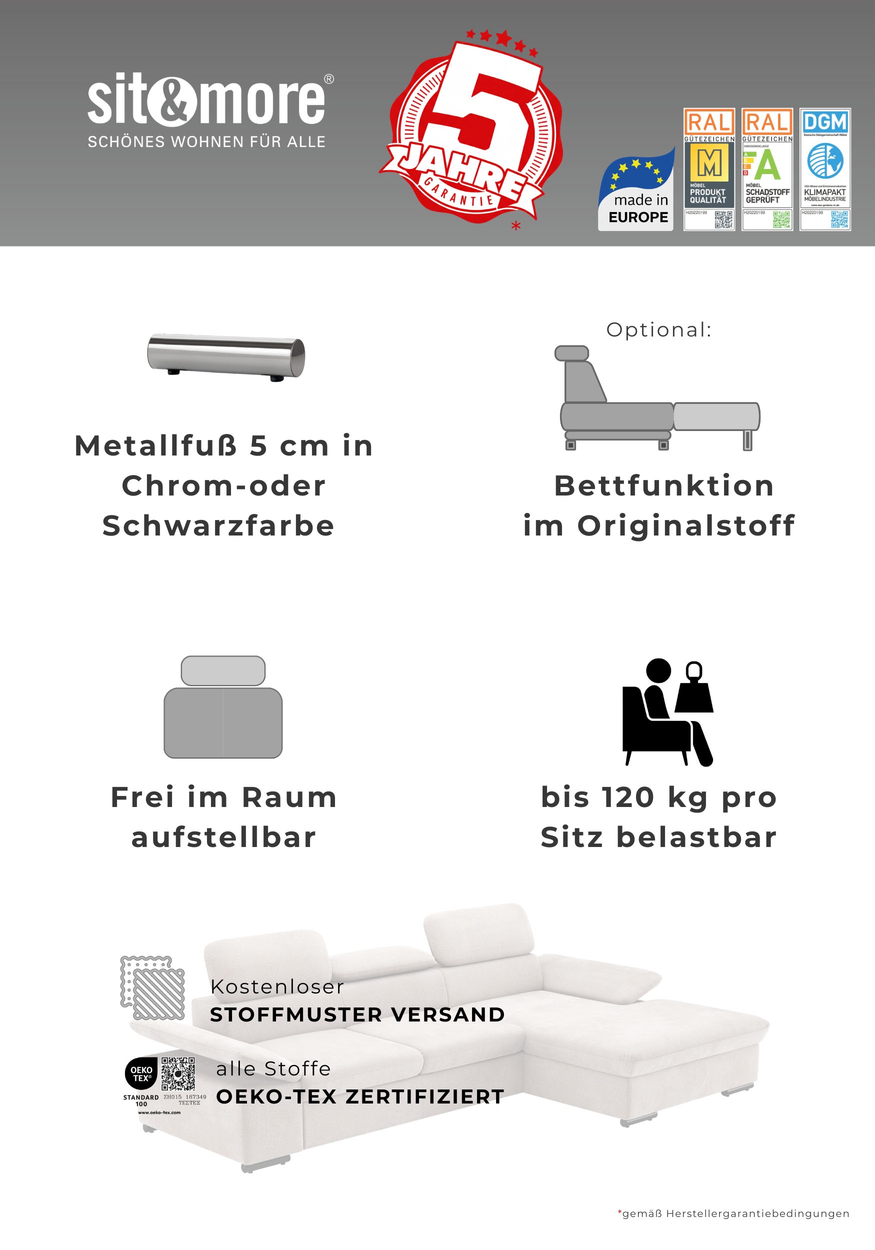 sit&more Paysage de salon »Alcudia U-Form« au choix avec fonction couchage