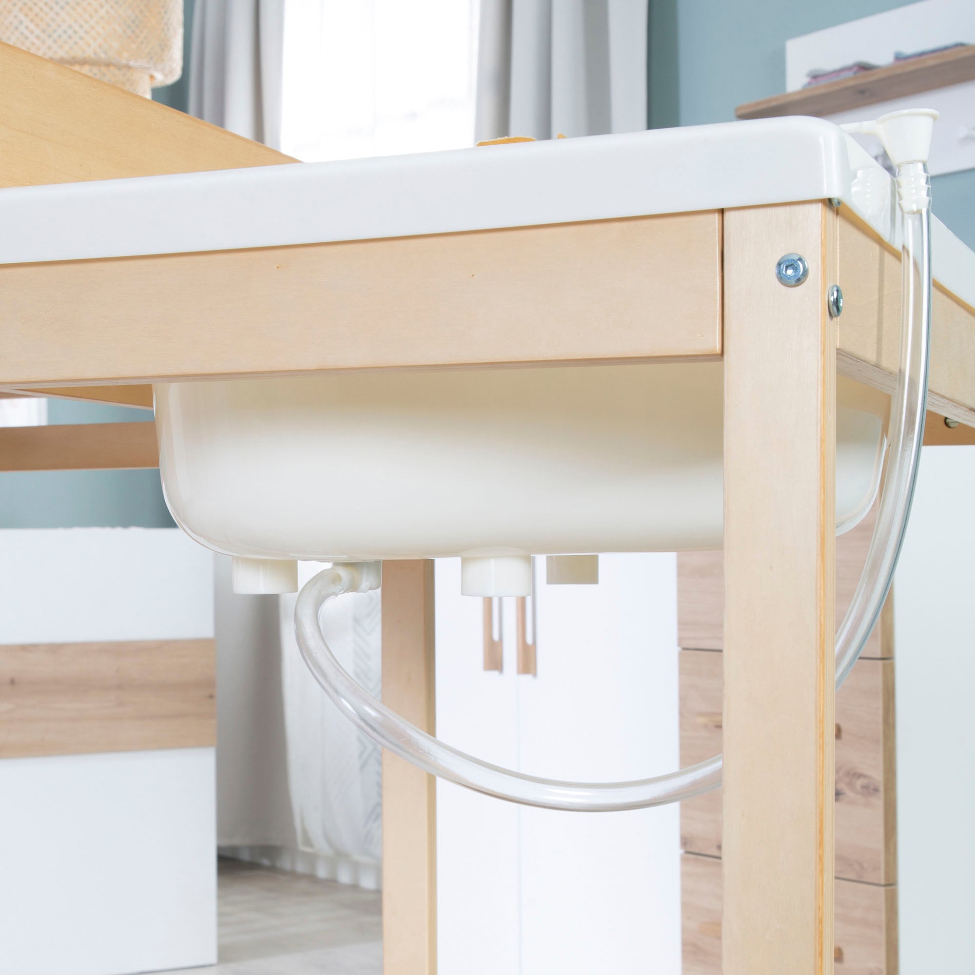 roba® Bade- und Wickelregal »Baby Pool, natur« bis 15 kg inkl. herausziehbarer Badewanne und Wickelauflage weiss 56 cm