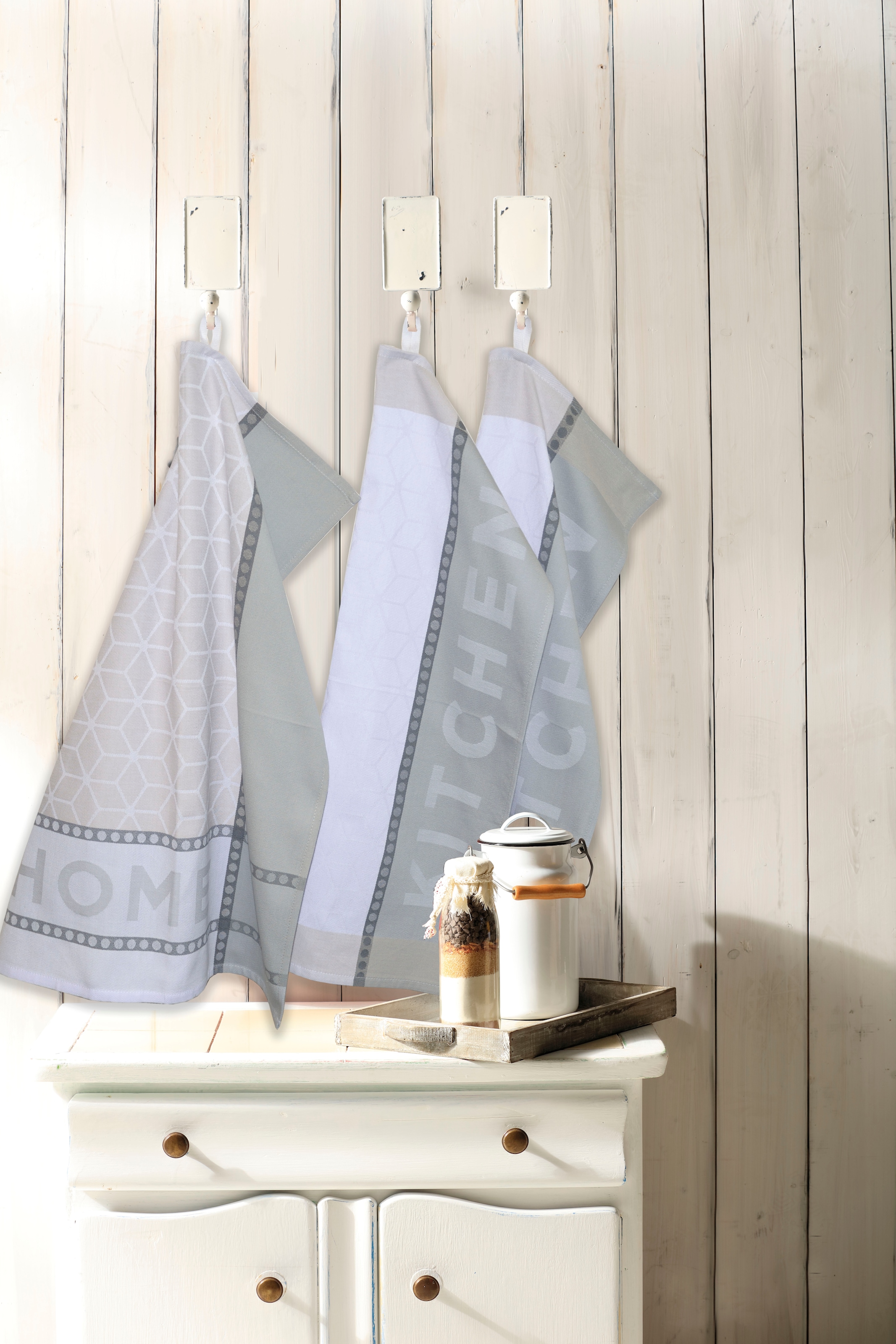 Dyckhoff Geschirrtuch »HOME & KITCHEN, Masse je Tuch ca. 50x70 cm, aus 100% Baumwolle« mit zwei verschiedenen Motiven